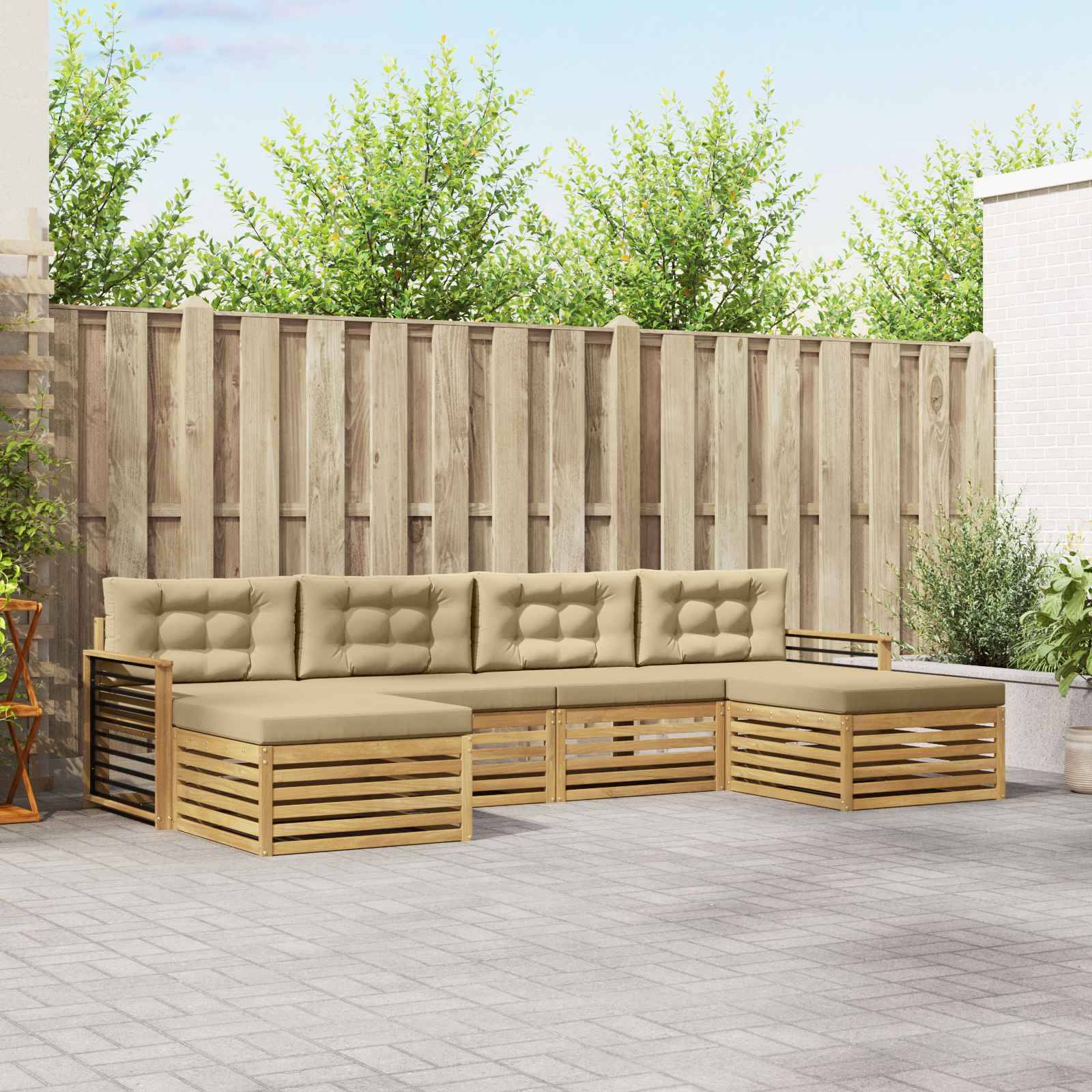 vidaXL Sofagarnituren 6 pcs Weiß und Beige Massivholz Akazie