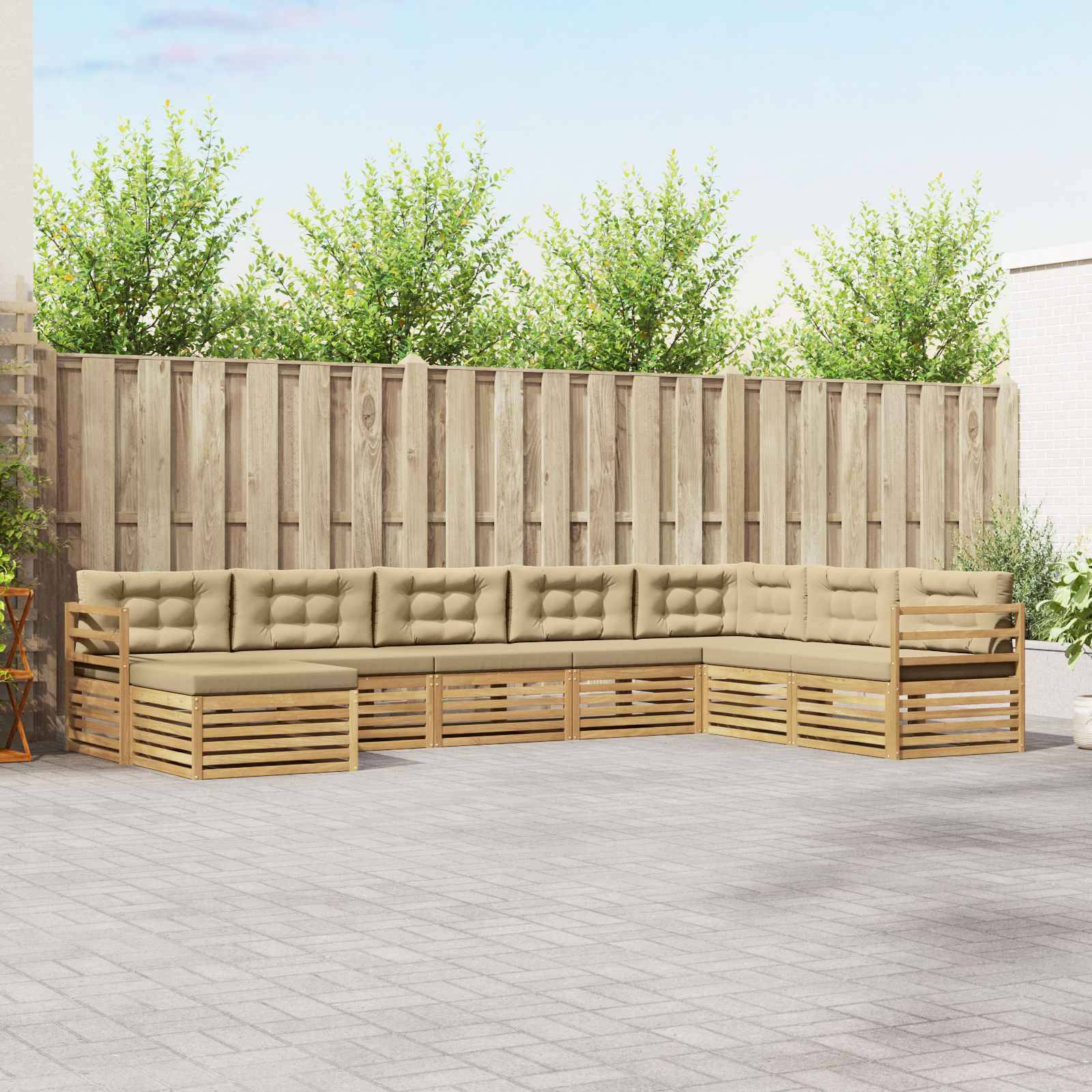 vidaXL Outdoor-Sofagarnitur mit Kissen 8 pcs Weiß und Beige Polyester