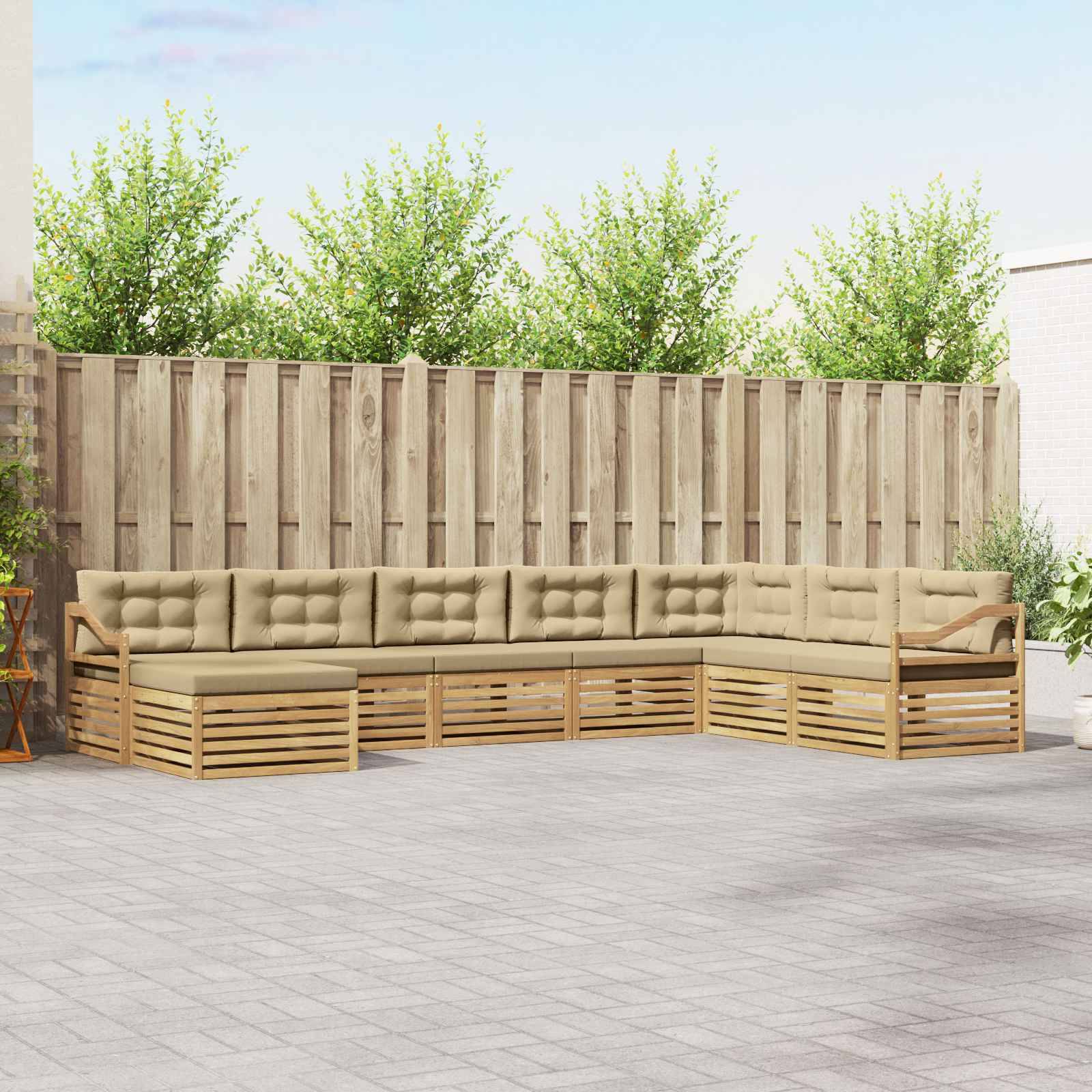 vidaXL Outdoor-Sofagarnitur mit Kissen 8 pcs Weiß und Beige Polyester
