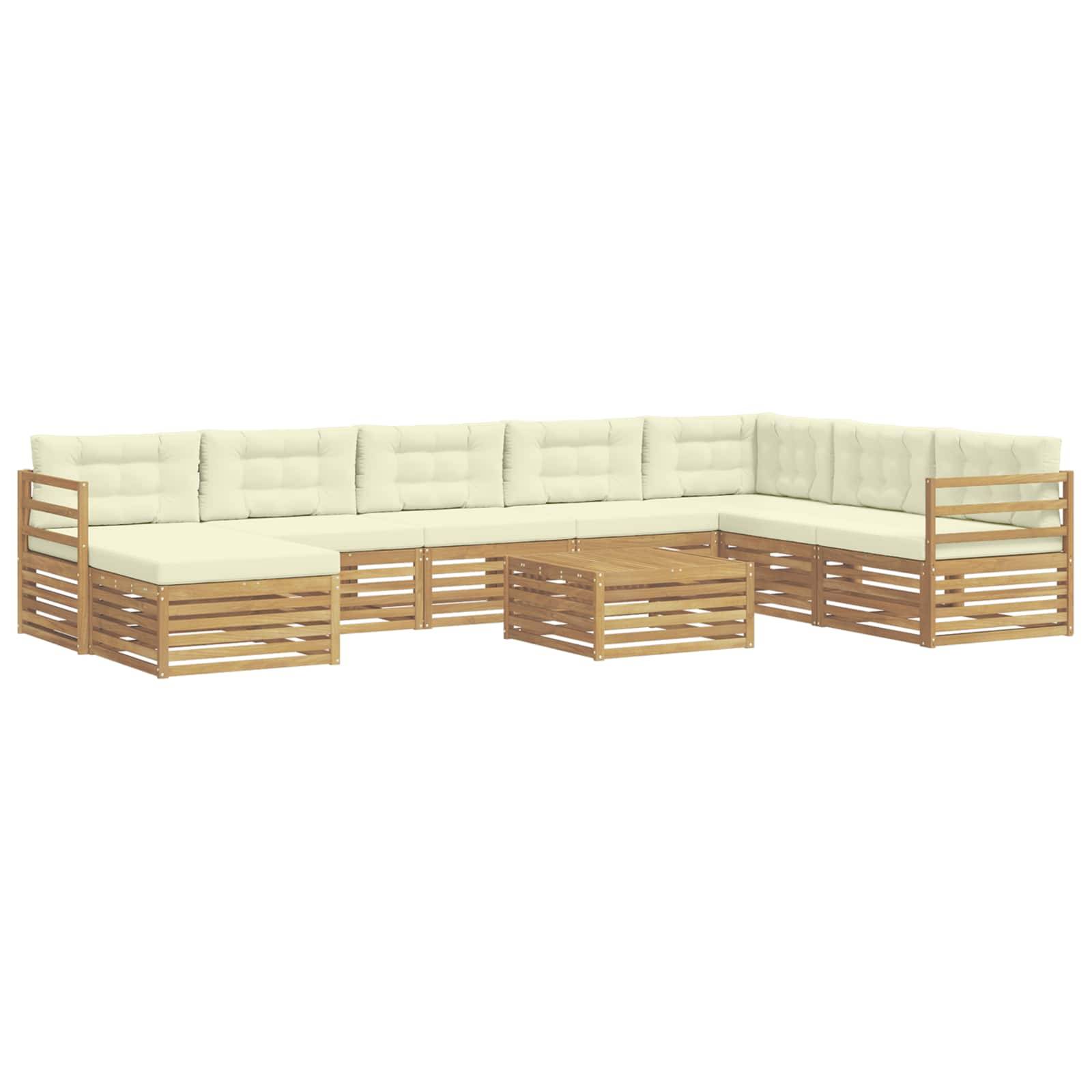 vidaXL Outdoor-Sofagarnitur mit Kissen 9 pcs Weiß und Creme Polyester