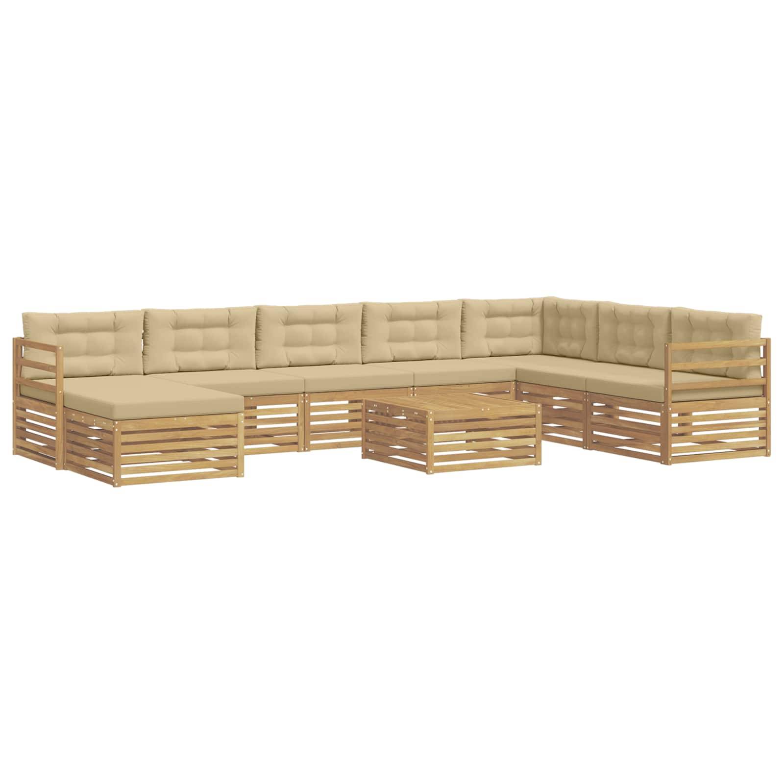 vidaXL Outdoor-Sofagarnitur mit Kissen 9 pcs Weiß und Beige Polyester
