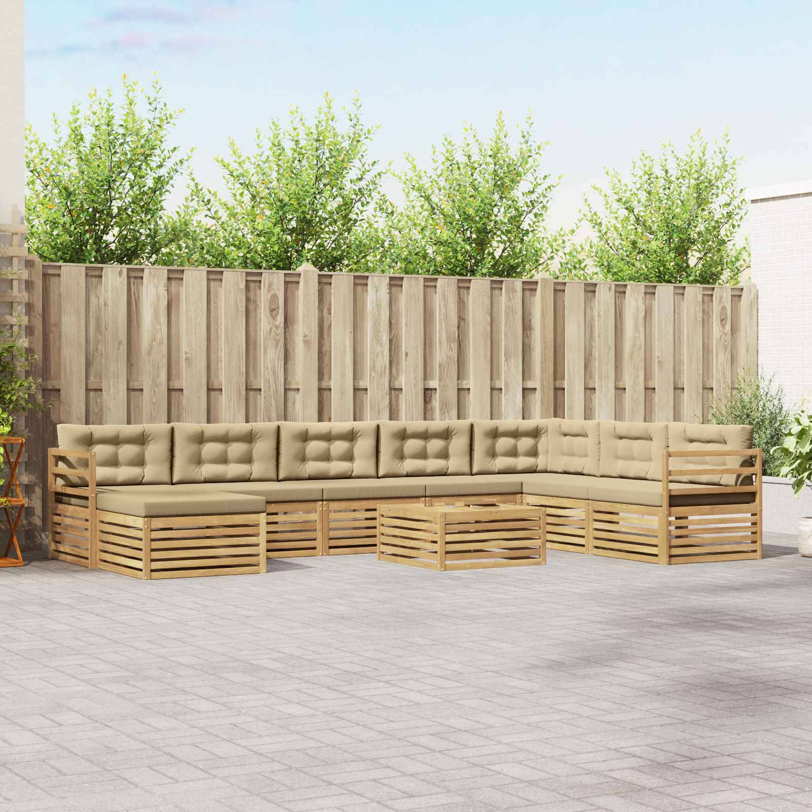vidaXL Outdoor-Sofagarnitur mit Kissen 9 pcs Weiß und Beige Polyester