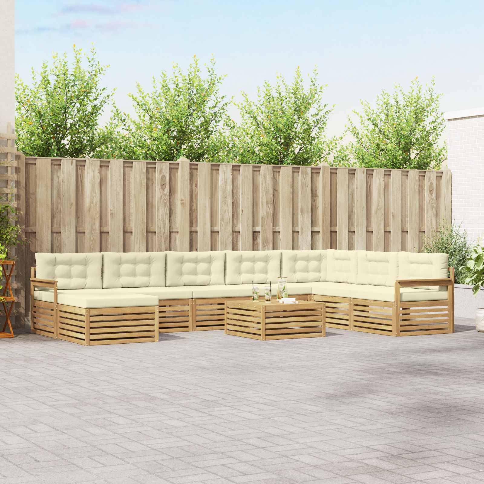 vidaXL Outdoor-Sofagarnitur 9 pcs Weiß und Creme Massivholz Akazie