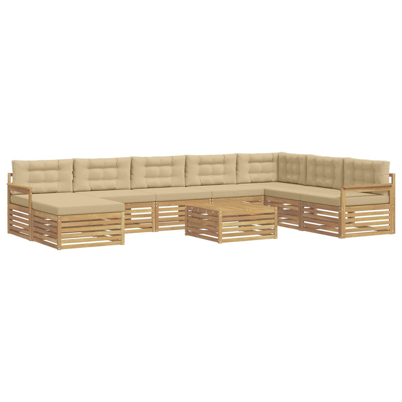 vidaXL Outdoor-Sofagarnitur 9 pcs Weiß und Beige Massivholz Akazie