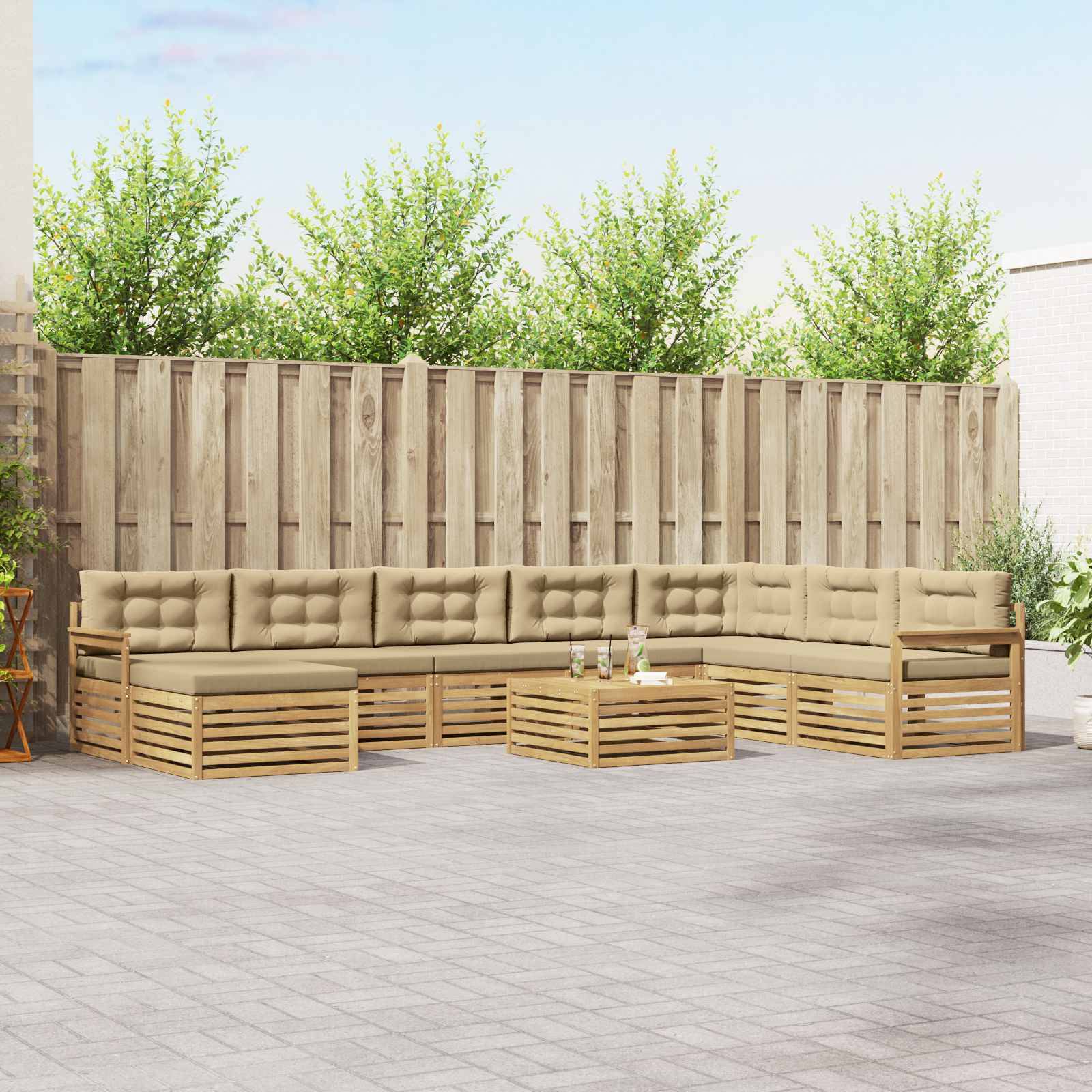 vidaXL Outdoor-Sofagarnitur 9 pcs Weiß und Beige Massivholz Akazie