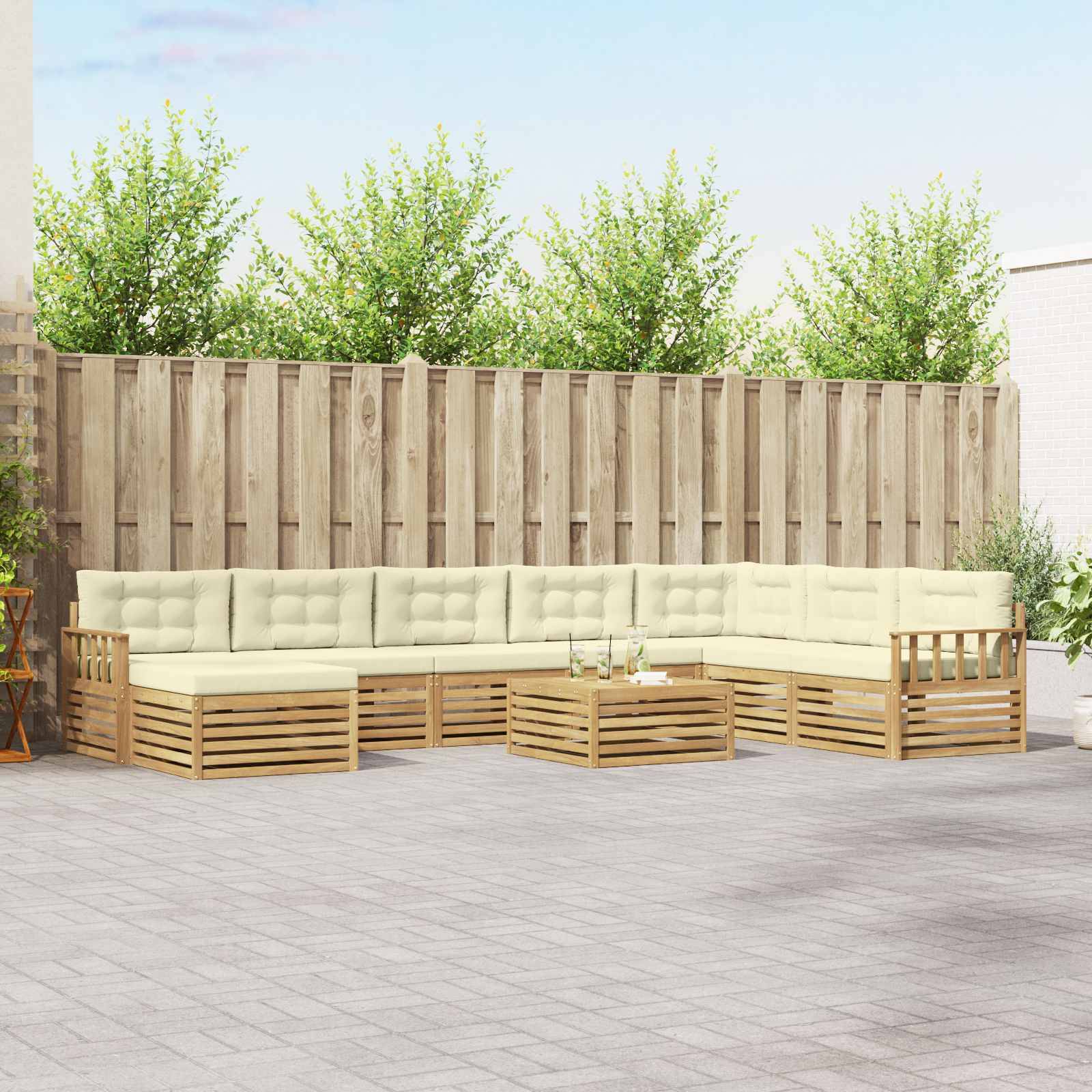 vidaXL Outdoor-Sofagarnitur 9 pcs Weiß und Creme Massivholz Akazie