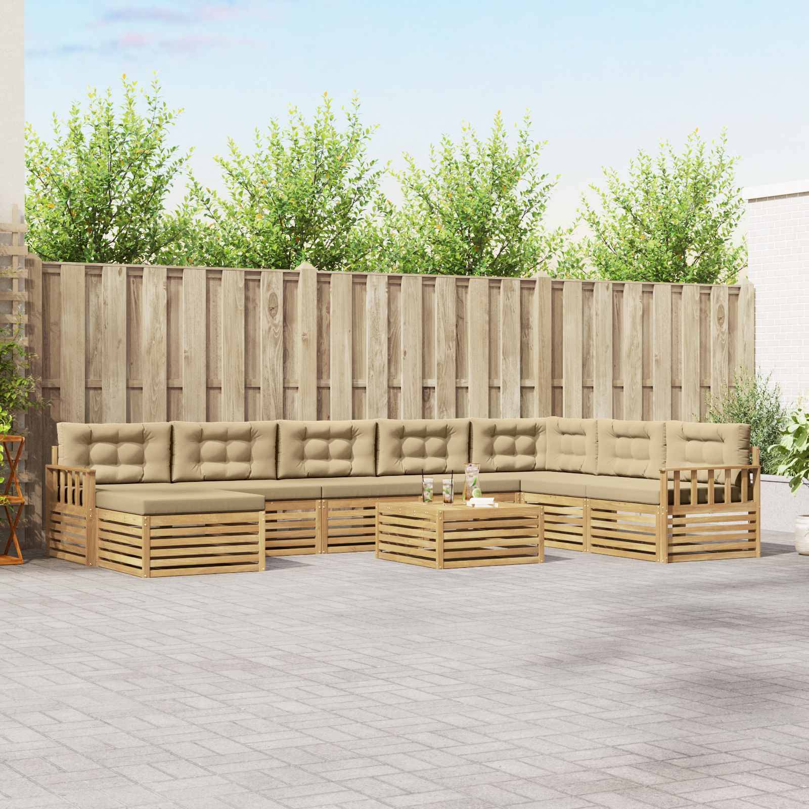 vidaXL Outdoor-Sofagarnitur 9 pcs Weiß und Beige Massivholz Akazie