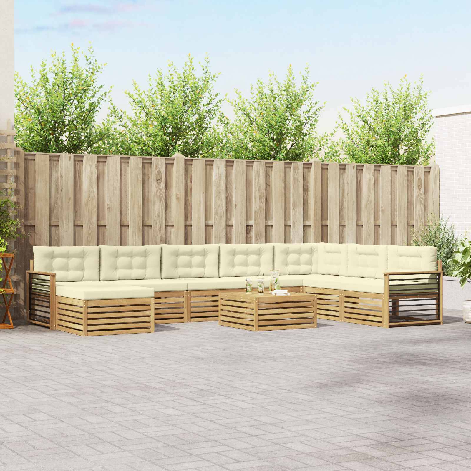 vidaXL Outdoor-Sofagarnitur 9 pcs Weiß und Creme Massivholz Akazie