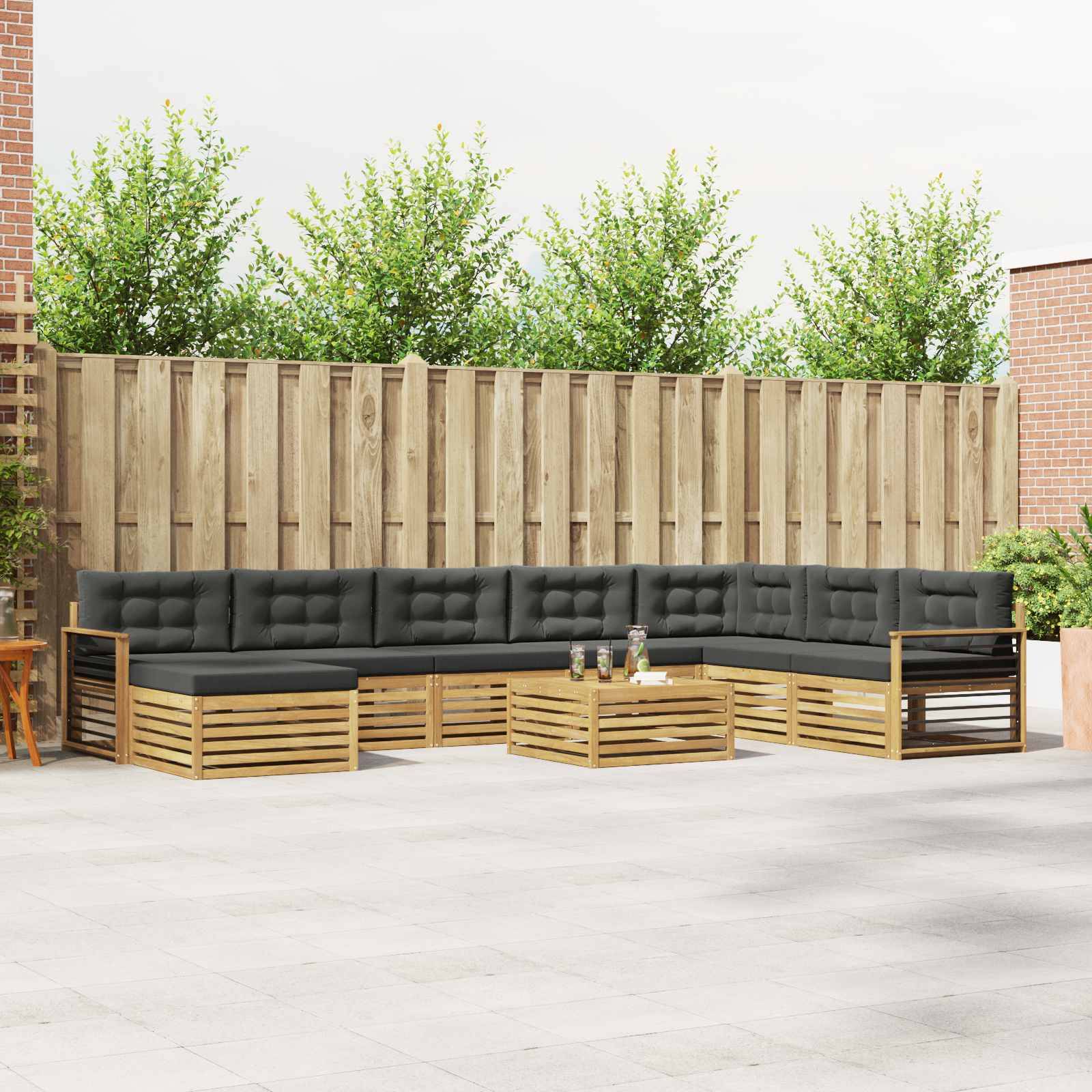 vidaXL Outdoor-Sofagarnitur 9 pcs Weiß und Anthrazit Massivholz Akazie