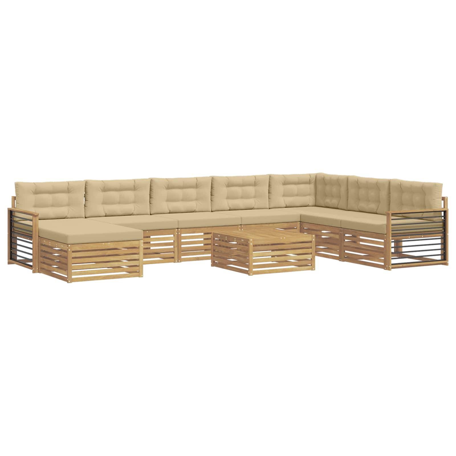 vidaXL Outdoor-Sofagarnitur 9 pcs Weiß und Beige Massivholz Akazie