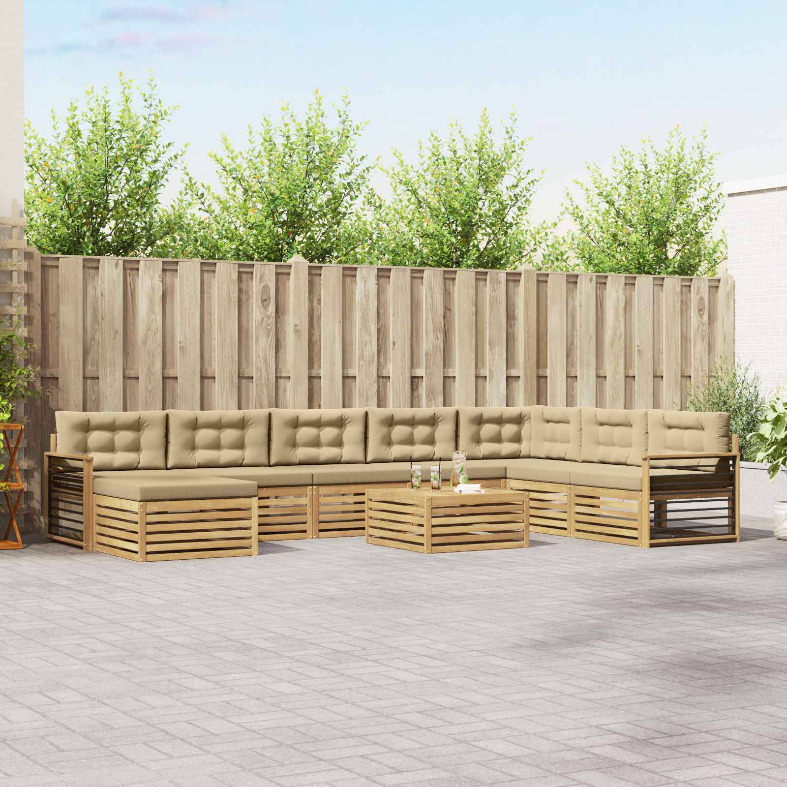 vidaXL Outdoor-Sofagarnitur 9 pcs Weiß und Beige Massivholz Akazie