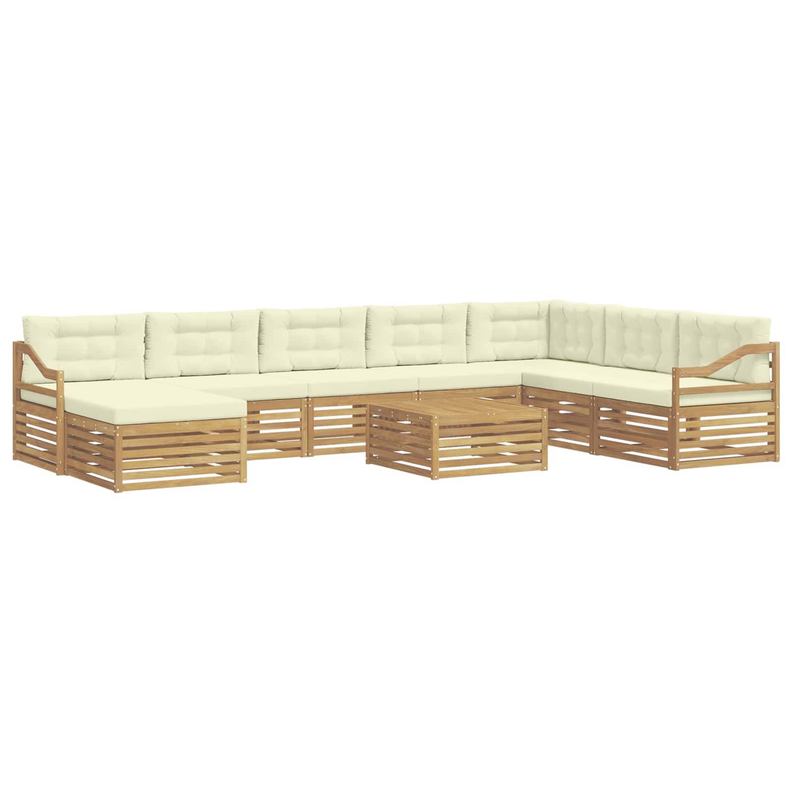 vidaXL Outdoor-Sofagarnitur mit Kissen 9 pcs Weiß und Creme Polyester