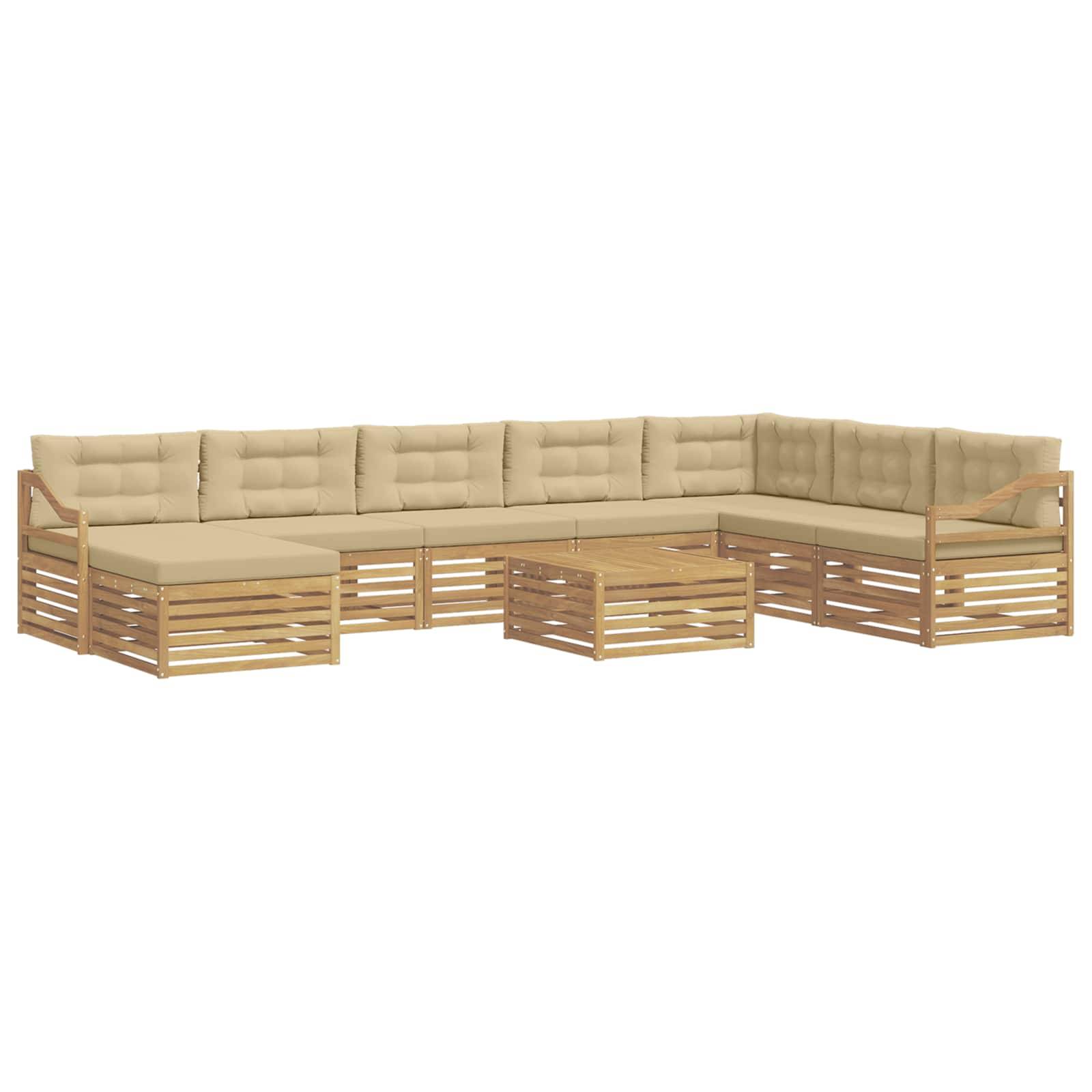 vidaXL Outdoor-Sofagarnitur mit Kissen 9 pcs Weiß und Beige Polyester