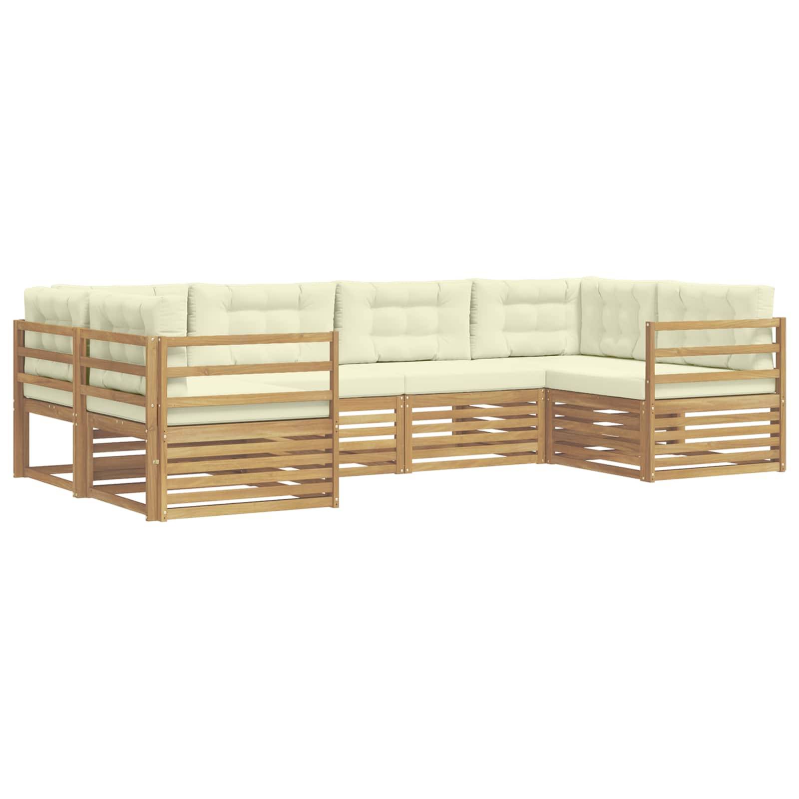vidaXL Outdoor-Sofagarnitur mit Kissen 6 pcs Weiß und Creme Polyester