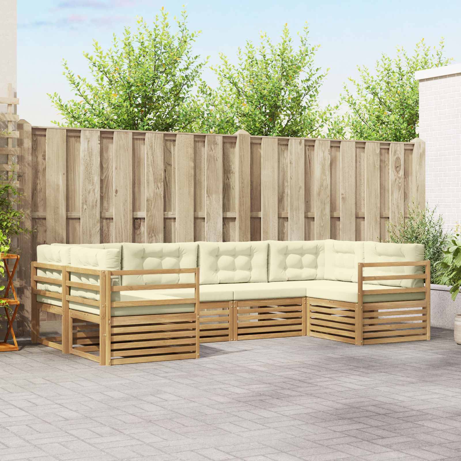 vidaXL Outdoor-Sofagarnitur mit Kissen 6 pcs Weiß und Creme Polyester