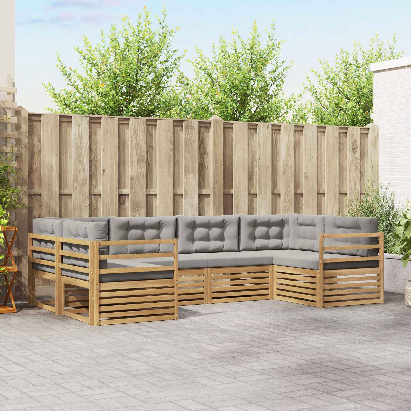 vidaXL Outdoor-Sofagarnitur 6 pcs Weiß und Hellgrau Polyester