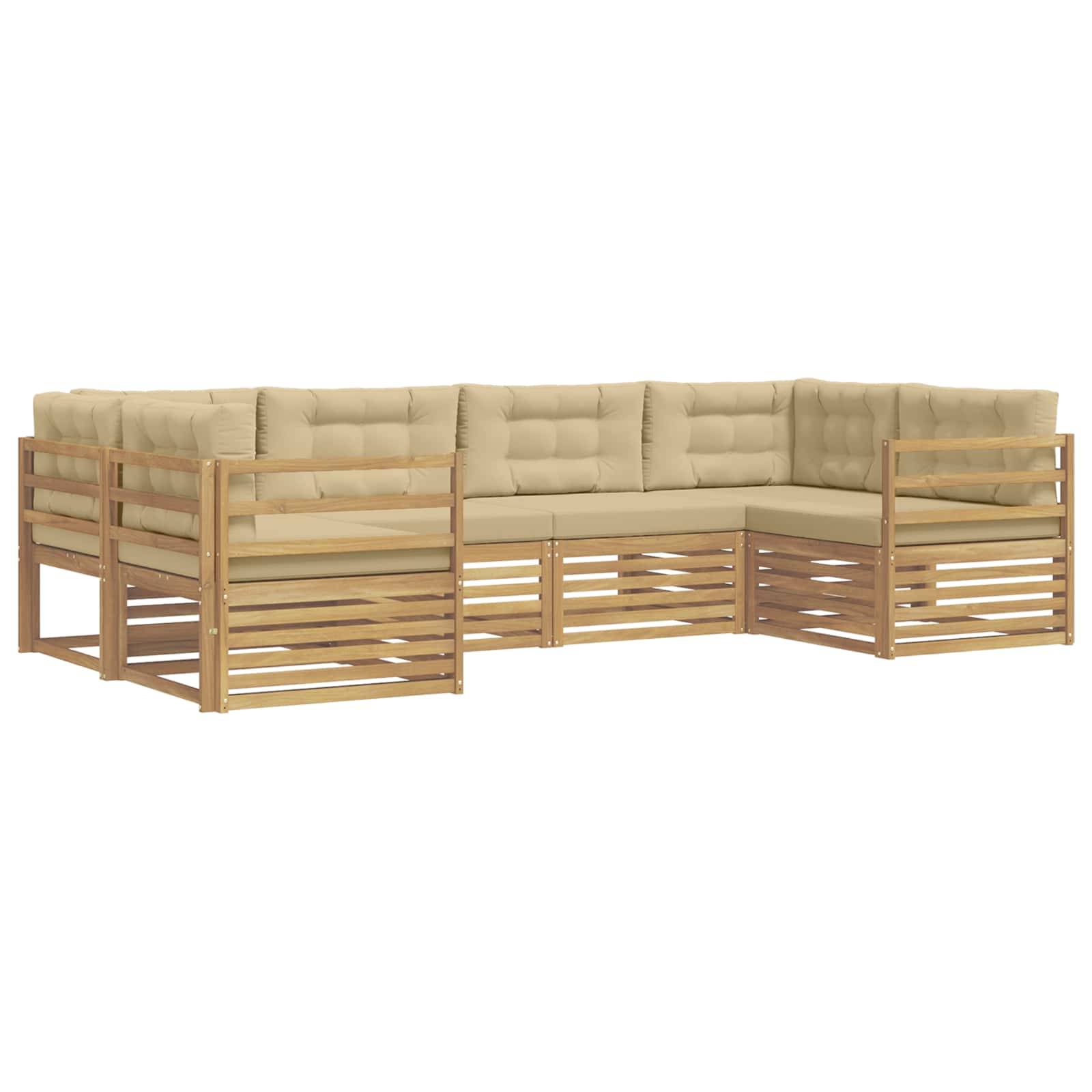 vidaXL Outdoor-Sofagarnitur mit Kissen 6 pcs Weiß und Beige Polyester