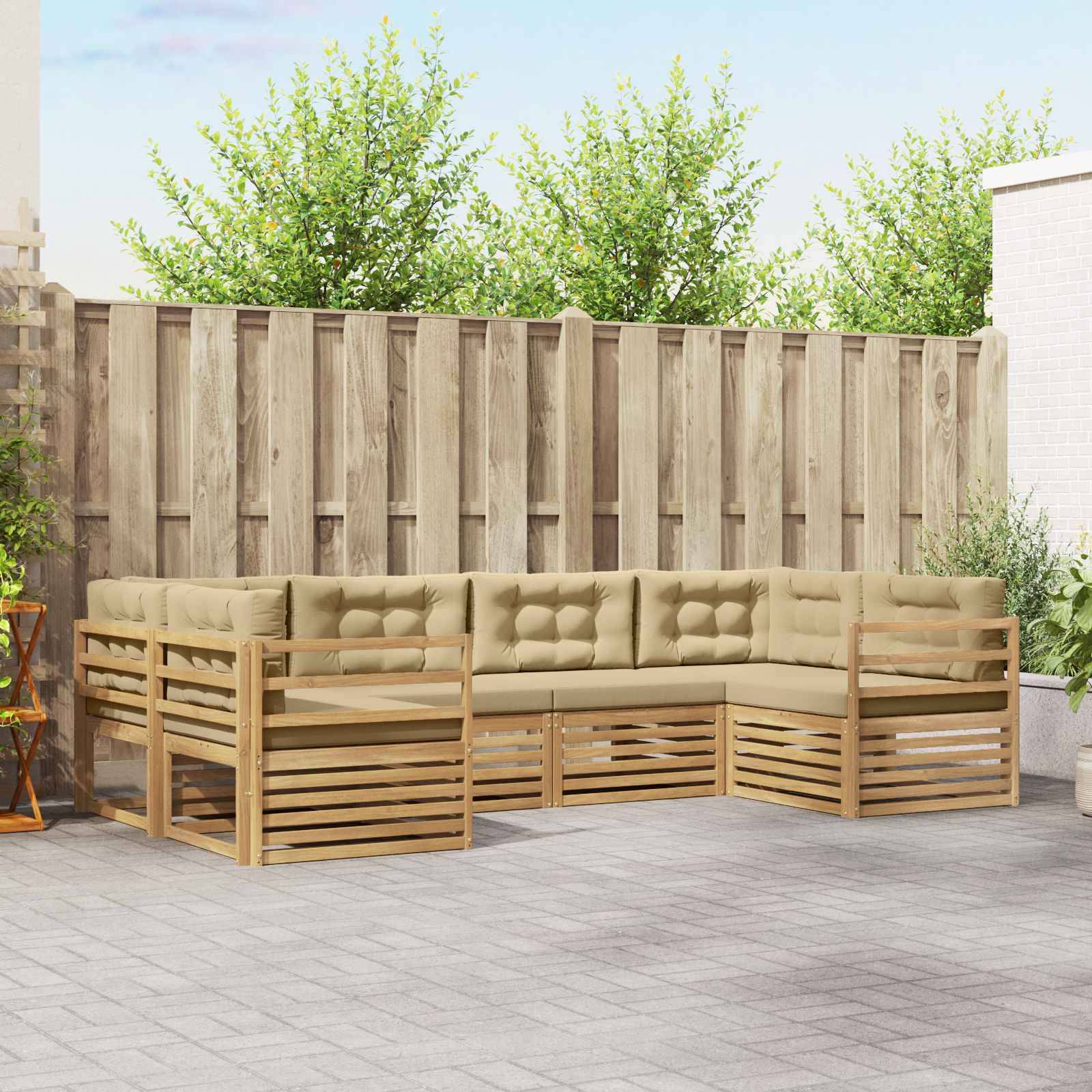 vidaXL Outdoor-Sofagarnitur mit Kissen 6 pcs Weiß und Beige Polyester