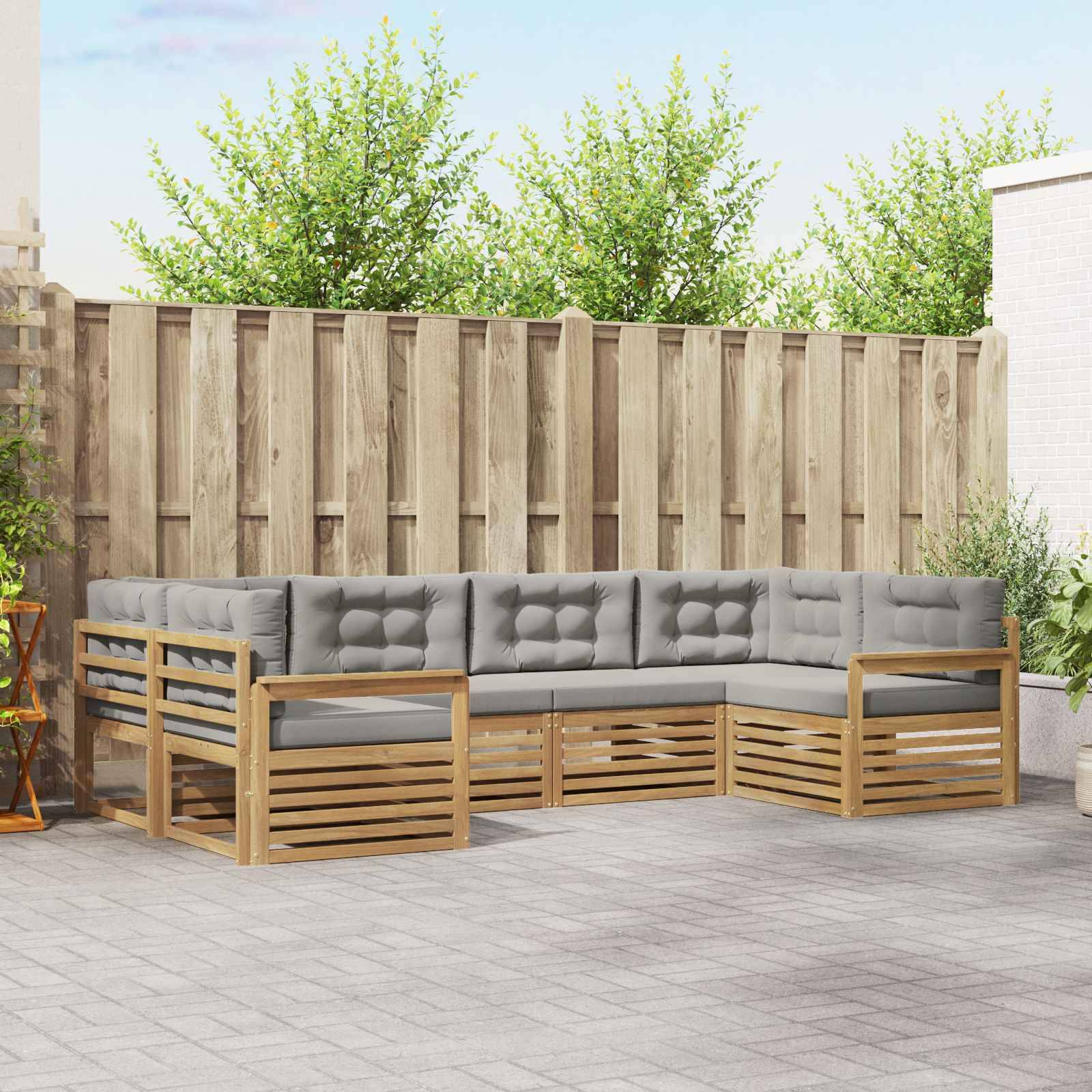 vidaXL Outdoor-Sofagarnitur mit Kissen 6 pcs Weiß und Hellgrau