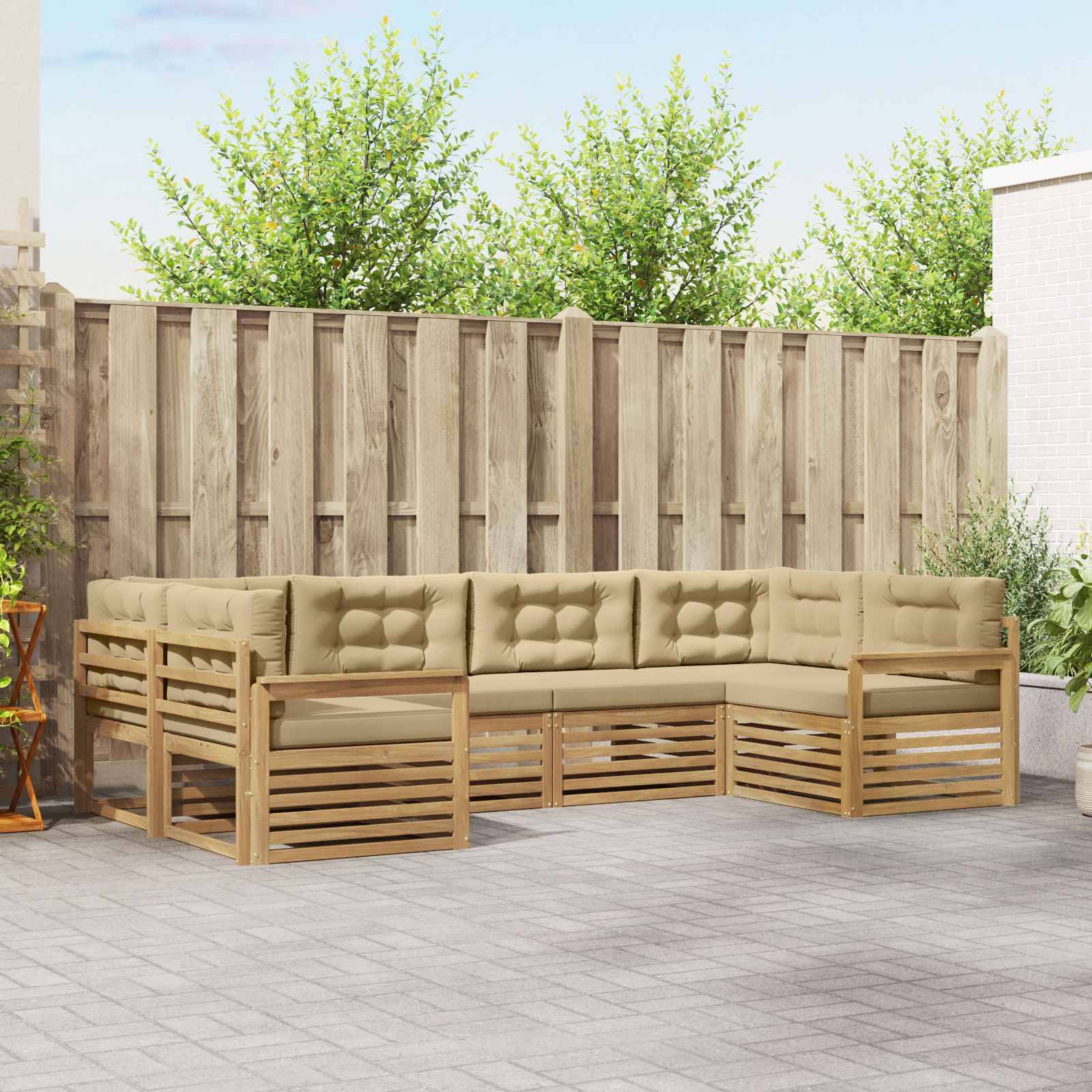 vidaXL Outdoor-Sofagarnitur mit Kissen 6 pcs Weiß und Beige