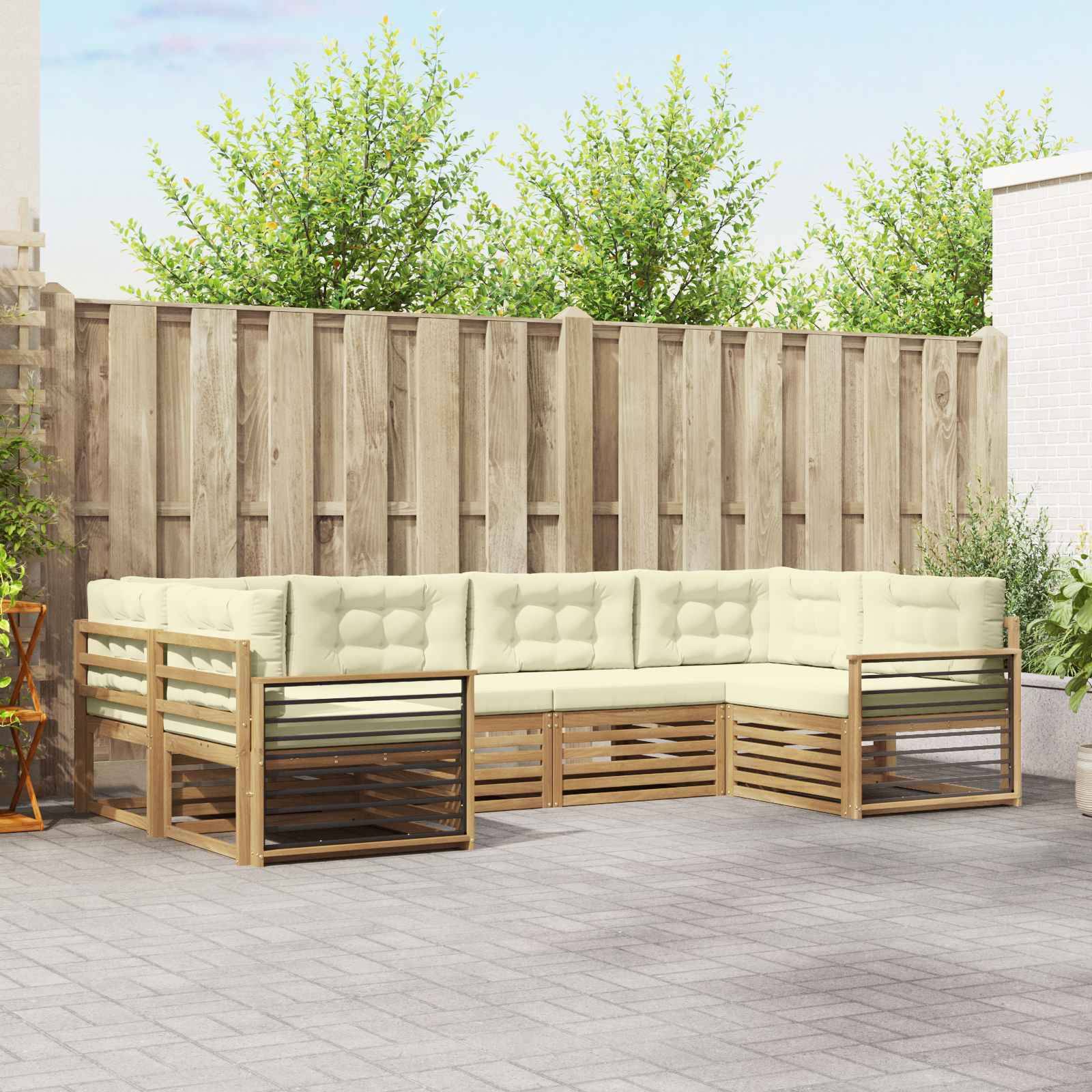 vidaXL Outdoor-Sofagarnitur mit Kissen 6 pcs Weiß und Creme