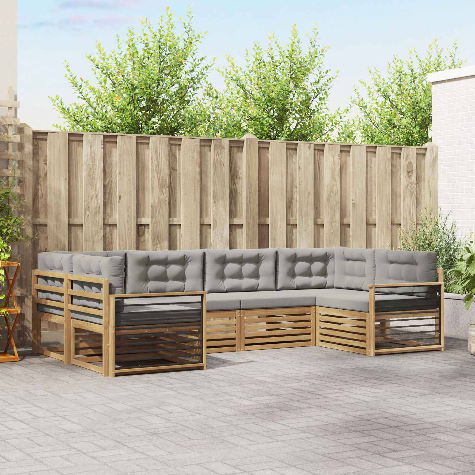 vidaXL Outdoor-Sofagarnitur mit Kissen 6 pcs Weiß und Hellgrau