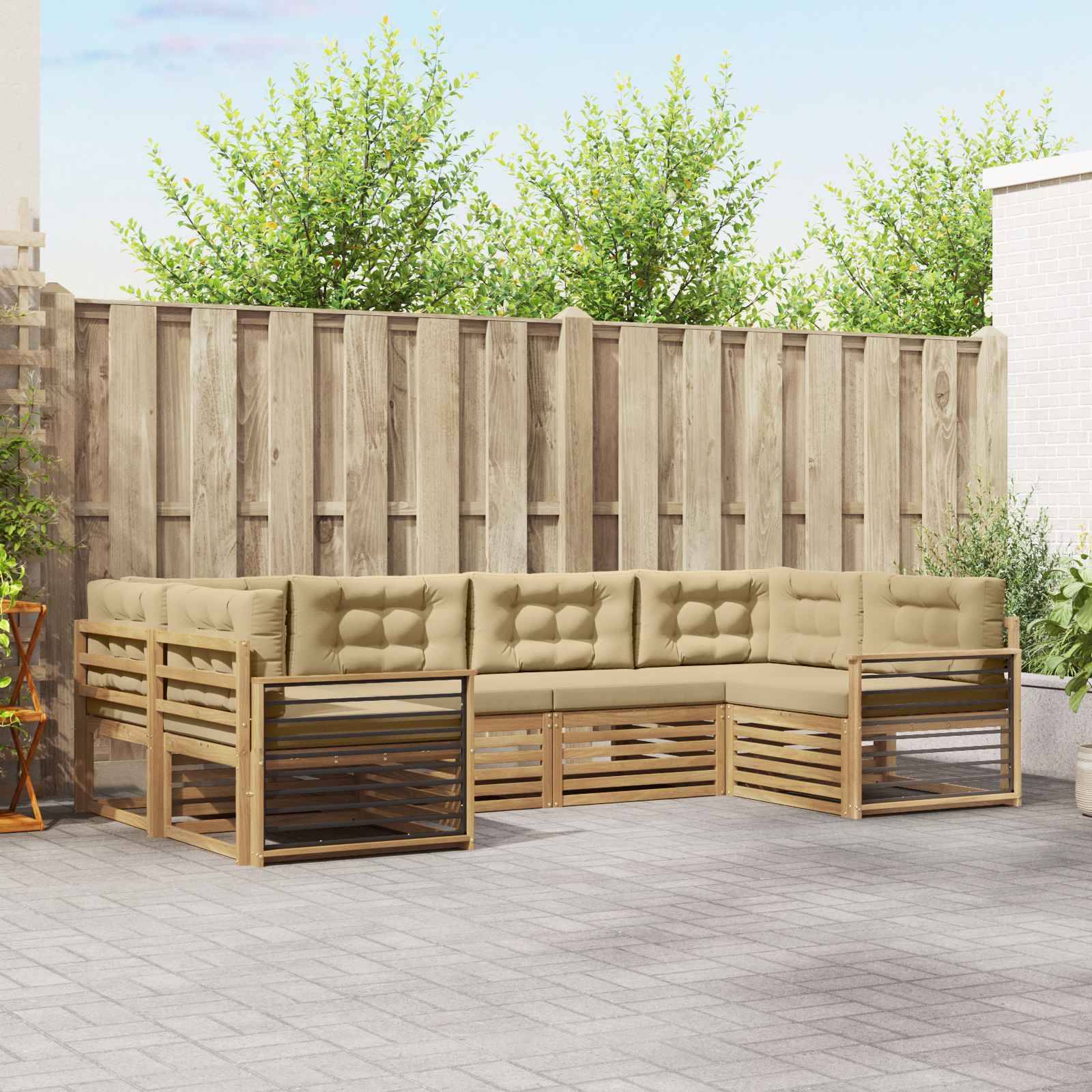 vidaXL Outdoor-Sofagarnitur mit Kissen 6 pcs Weiß und Beige