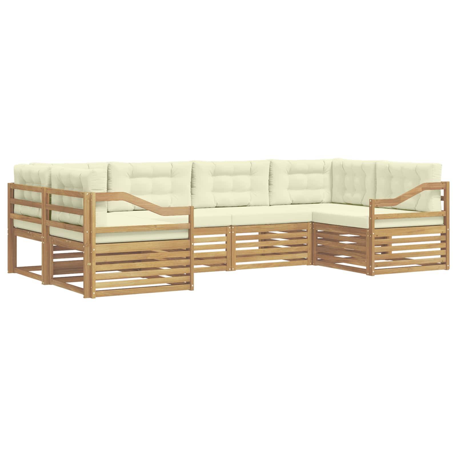 vidaXL Outdoor-Sofagarnitur mit Kissen 6 pcs Weiß und Creme Polyester