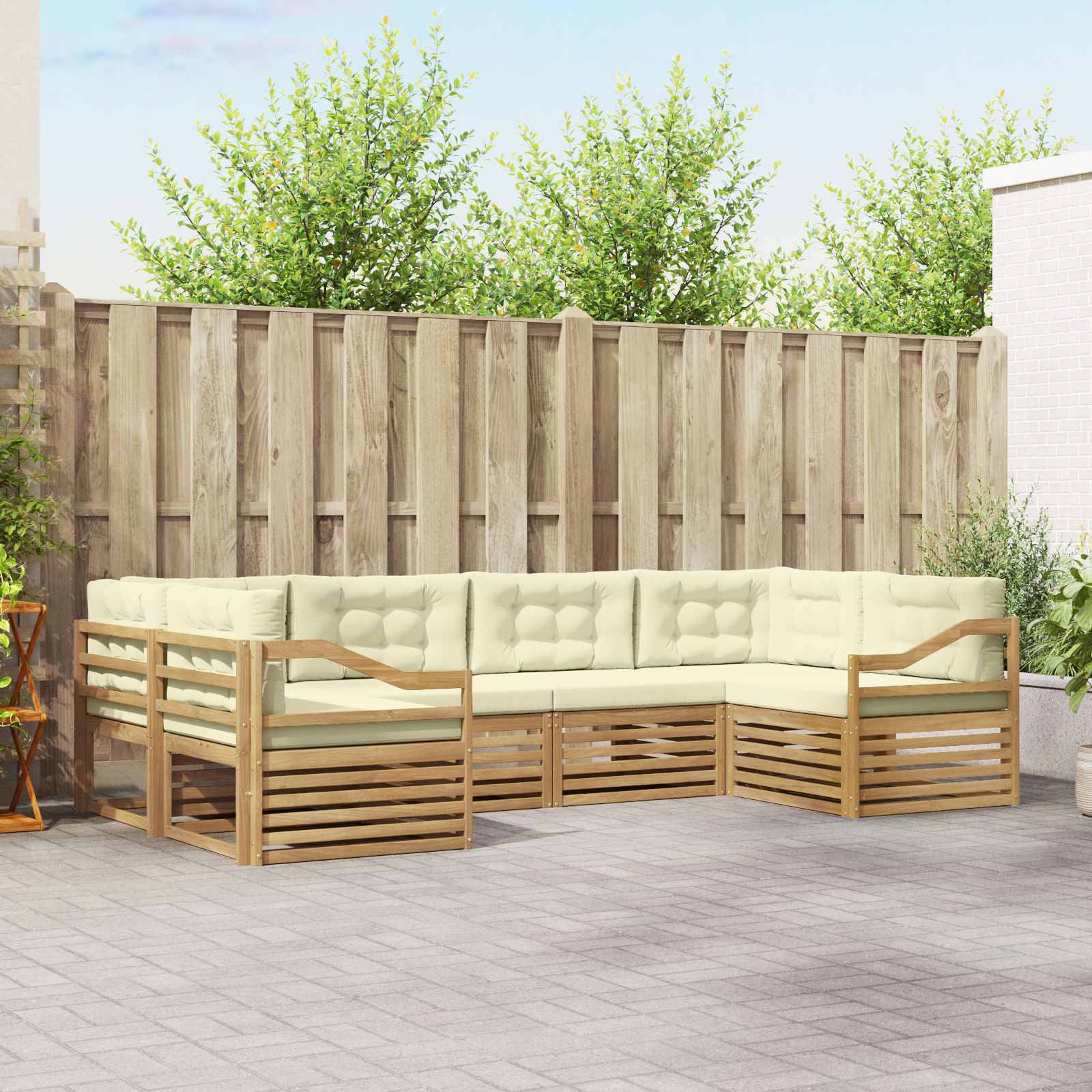 vidaXL Outdoor-Sofagarnitur mit Kissen 6 pcs Weiß und Creme Polyester