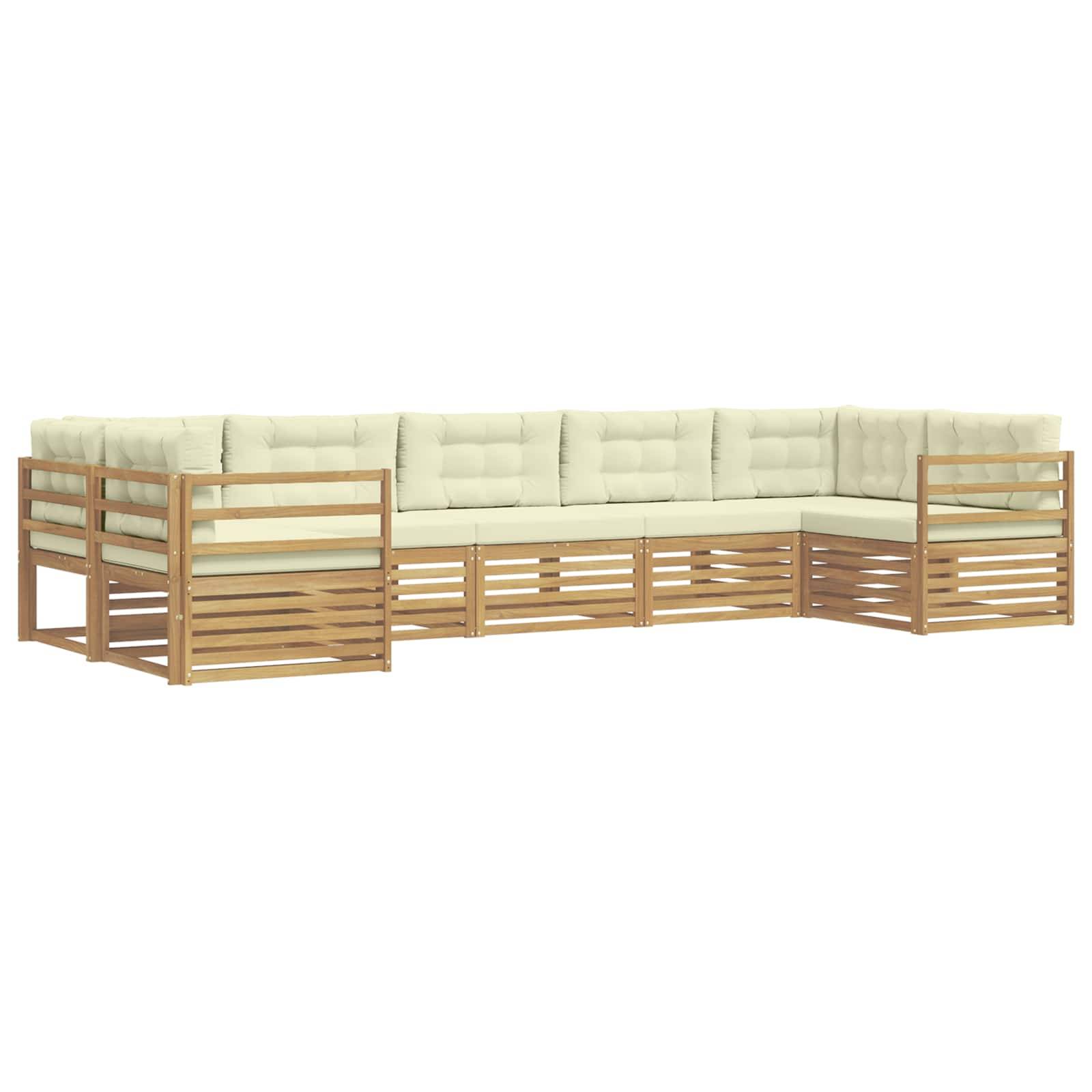 vidaXL Outdoor-Sofagarnitur mit Kissen 7 pcs Weiß und Creme Polyester