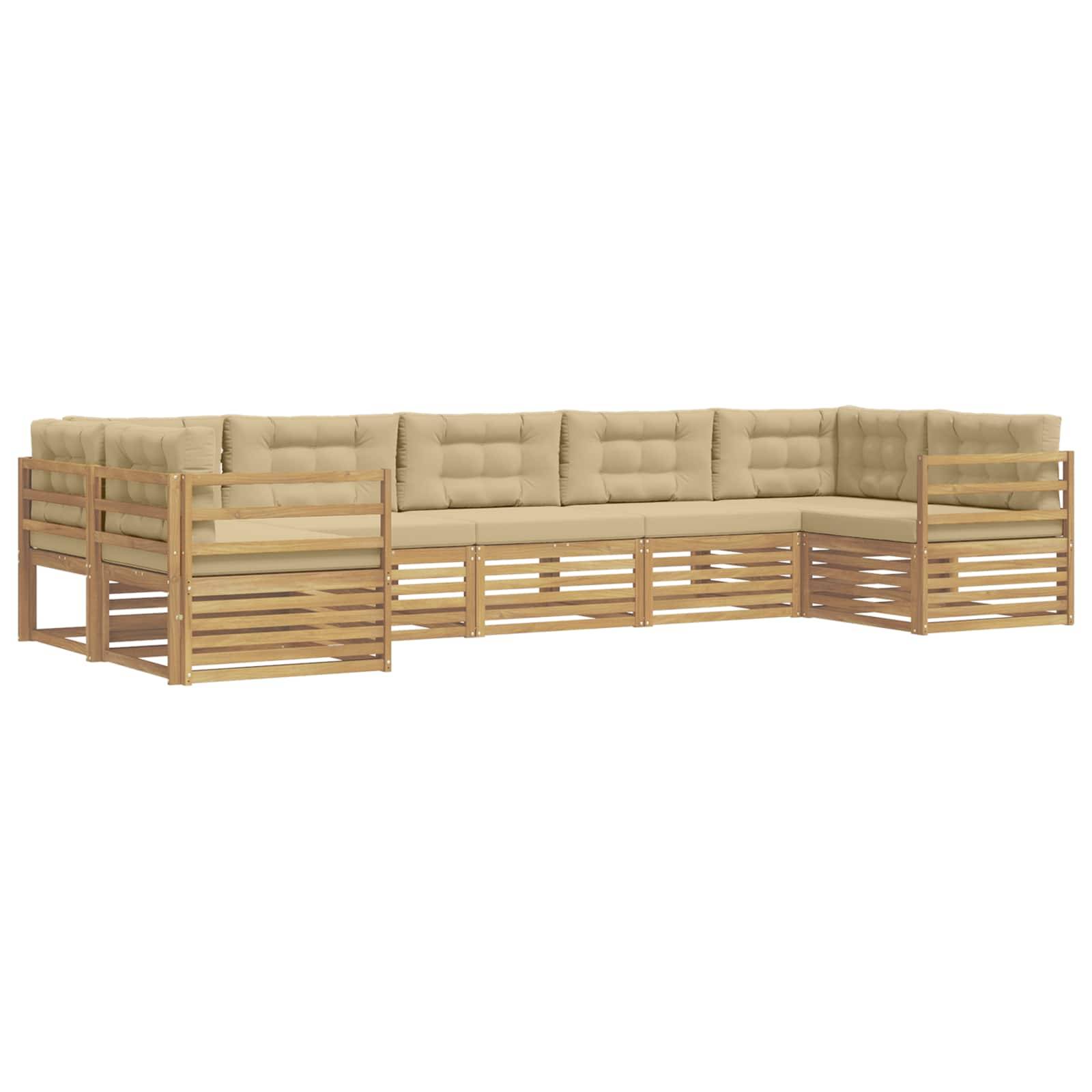 vidaXL Outdoor-Sofagarnitur mit Kissen 7 pcs Weiß und Beige Polyester