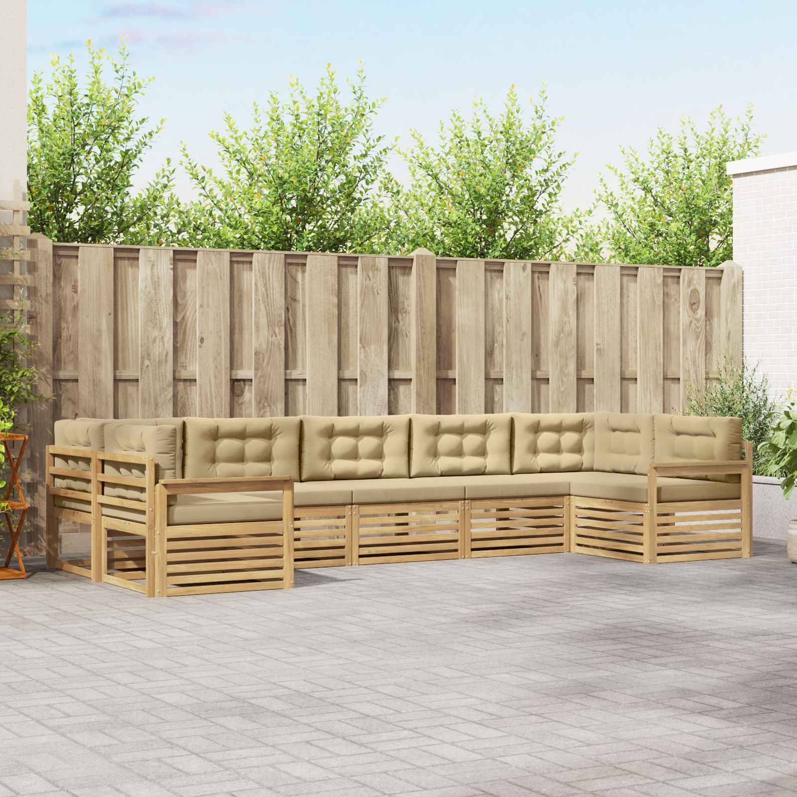 vidaXL Outdoor-Sofagarnitur mit Kissen 7 pcs Weiß und Beige