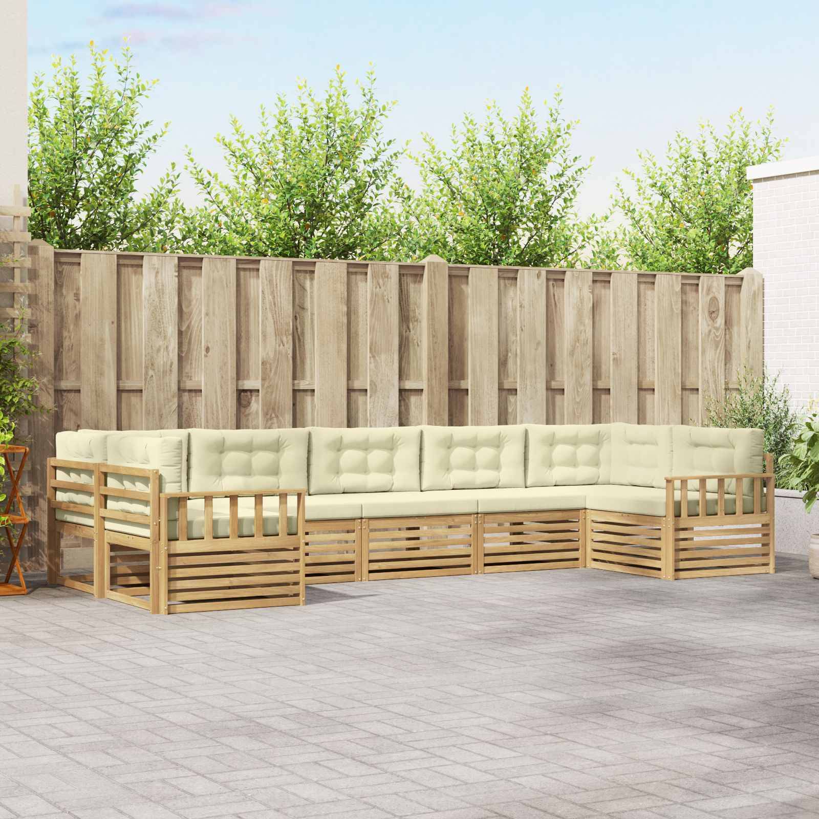 vidaXL Outdoor-Sofagarnitur mit Kissen 7 pcs Weiß und Creme