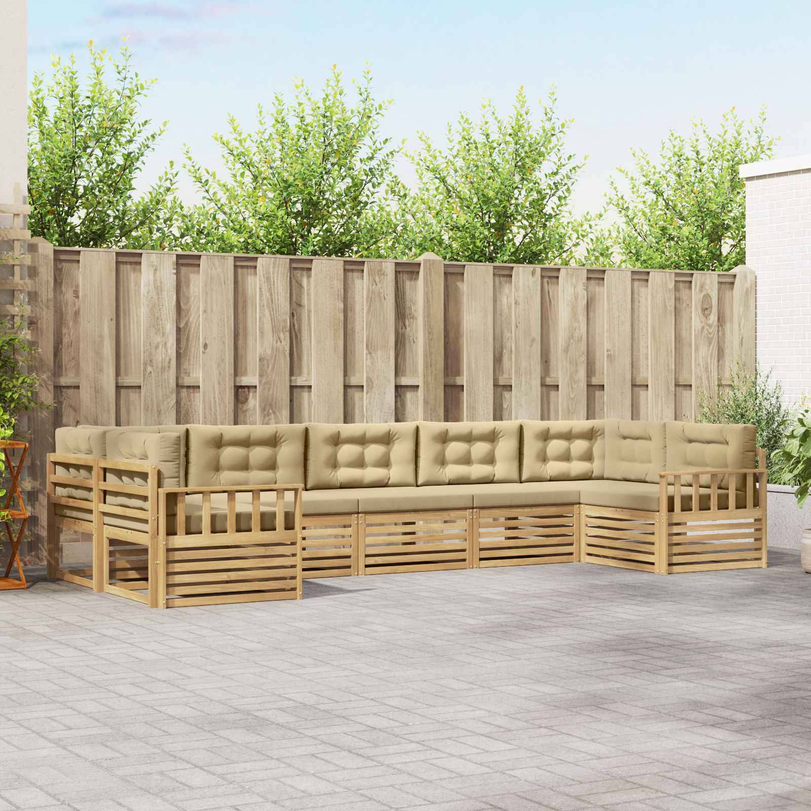vidaXL Outdoor-Sofagarnitur mit Kissen 7 pcs Weiß und Beige