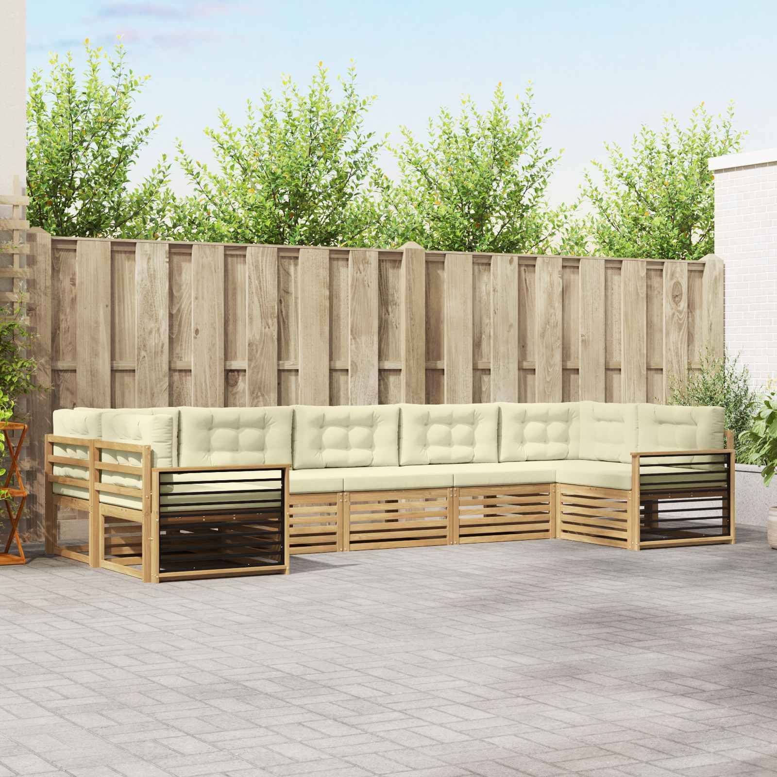 vidaXL Outdoor-Sofagarnitur mit Kissen 7 pcs Weiß und Creme