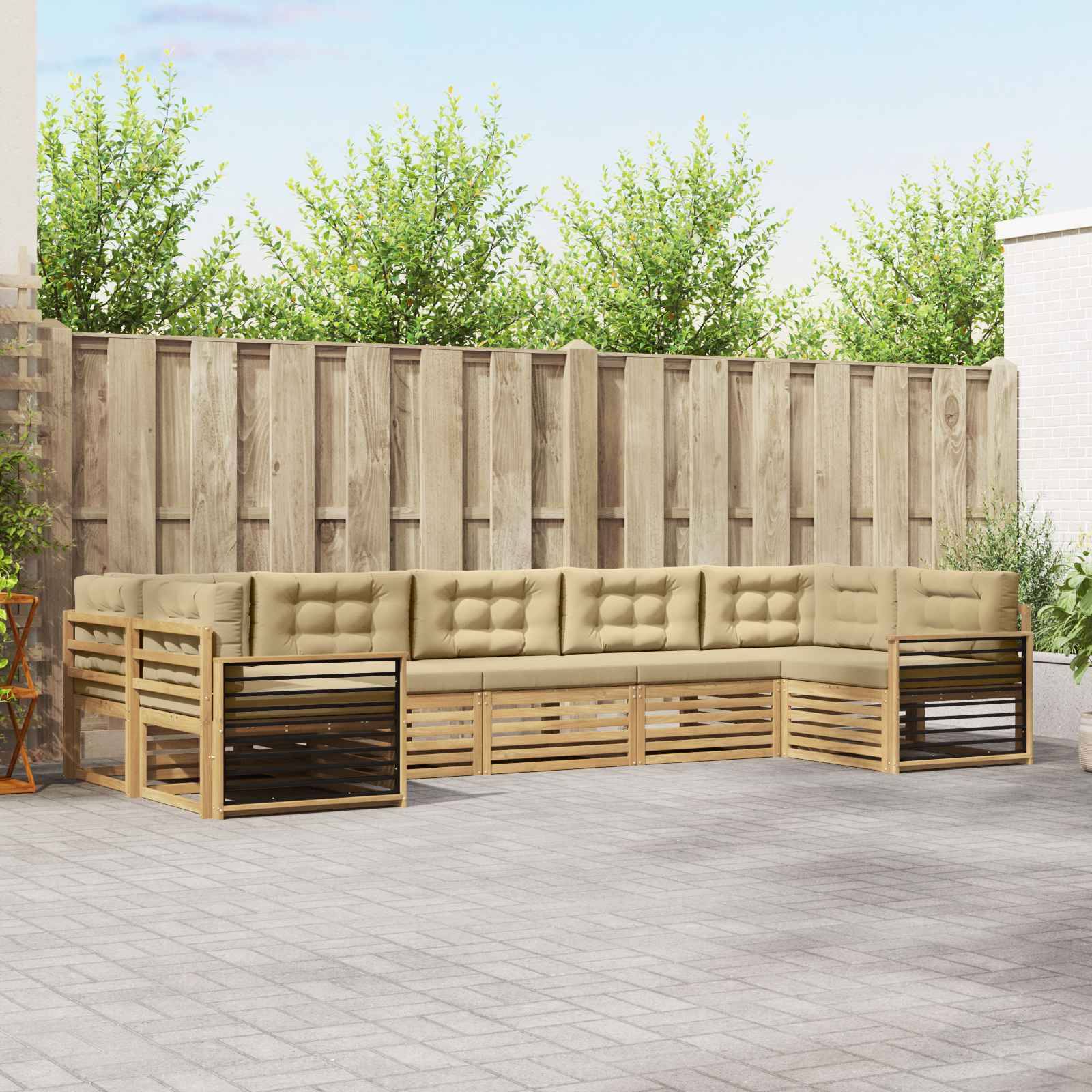 vidaXL Outdoor-Sofagarnitur mit Kissen 7 pcs Weiß und Beige