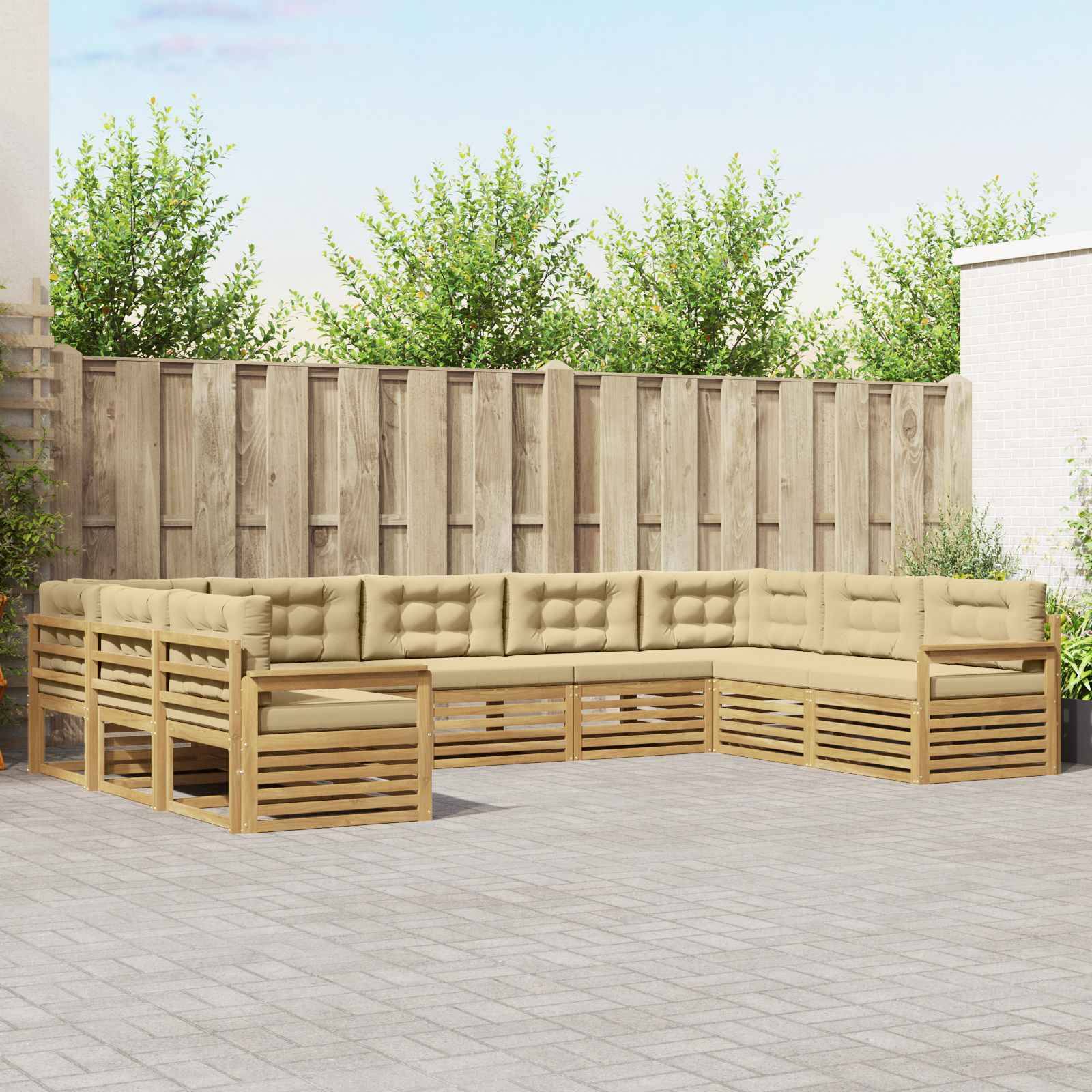 vidaXL Outdoor-Sofagarnitur 9 pcs Weiß und Beige Massivholz Akazie