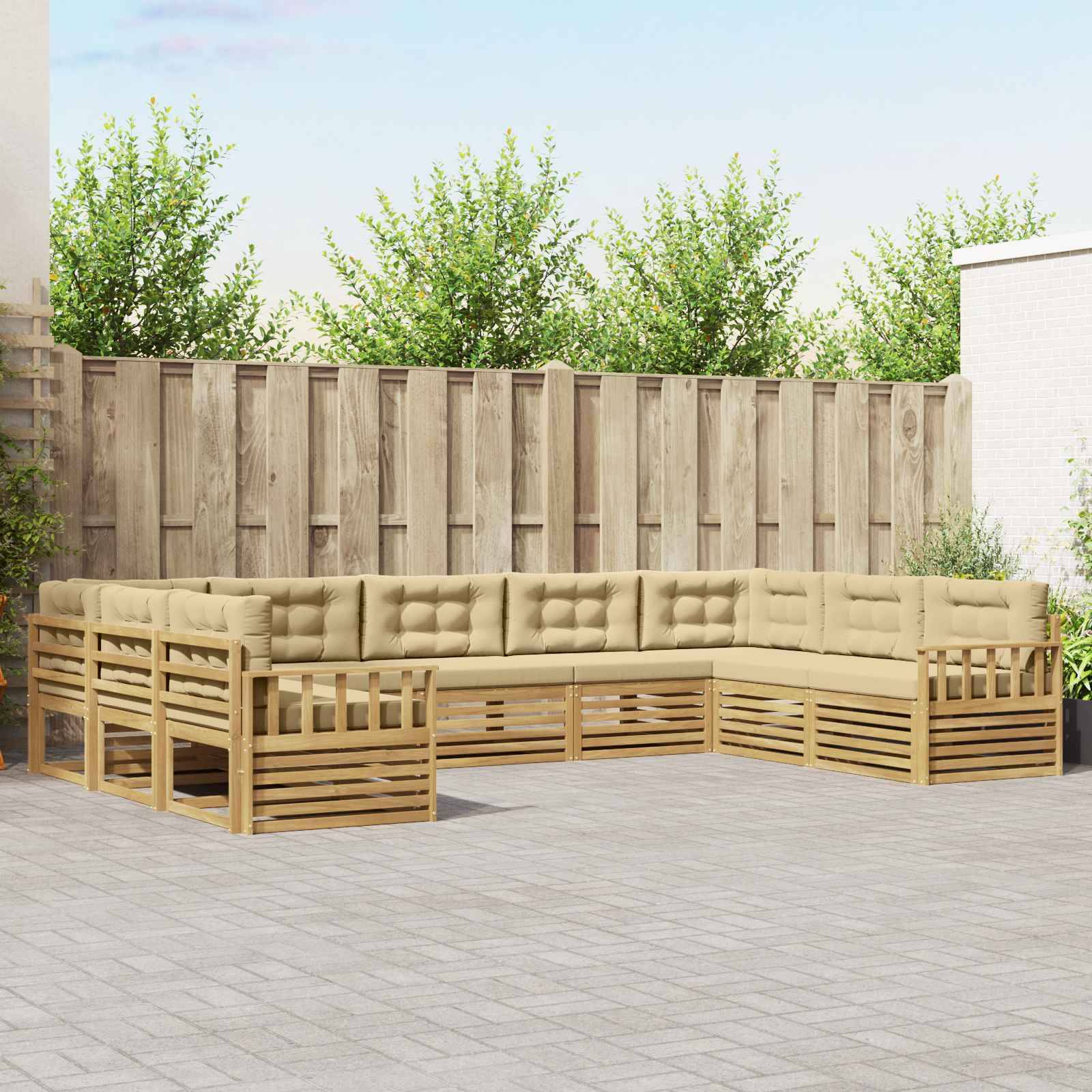 vidaXL Outdoor-Sofagarnitur 9 pcs Weiß und Beige Massivholz Akazie