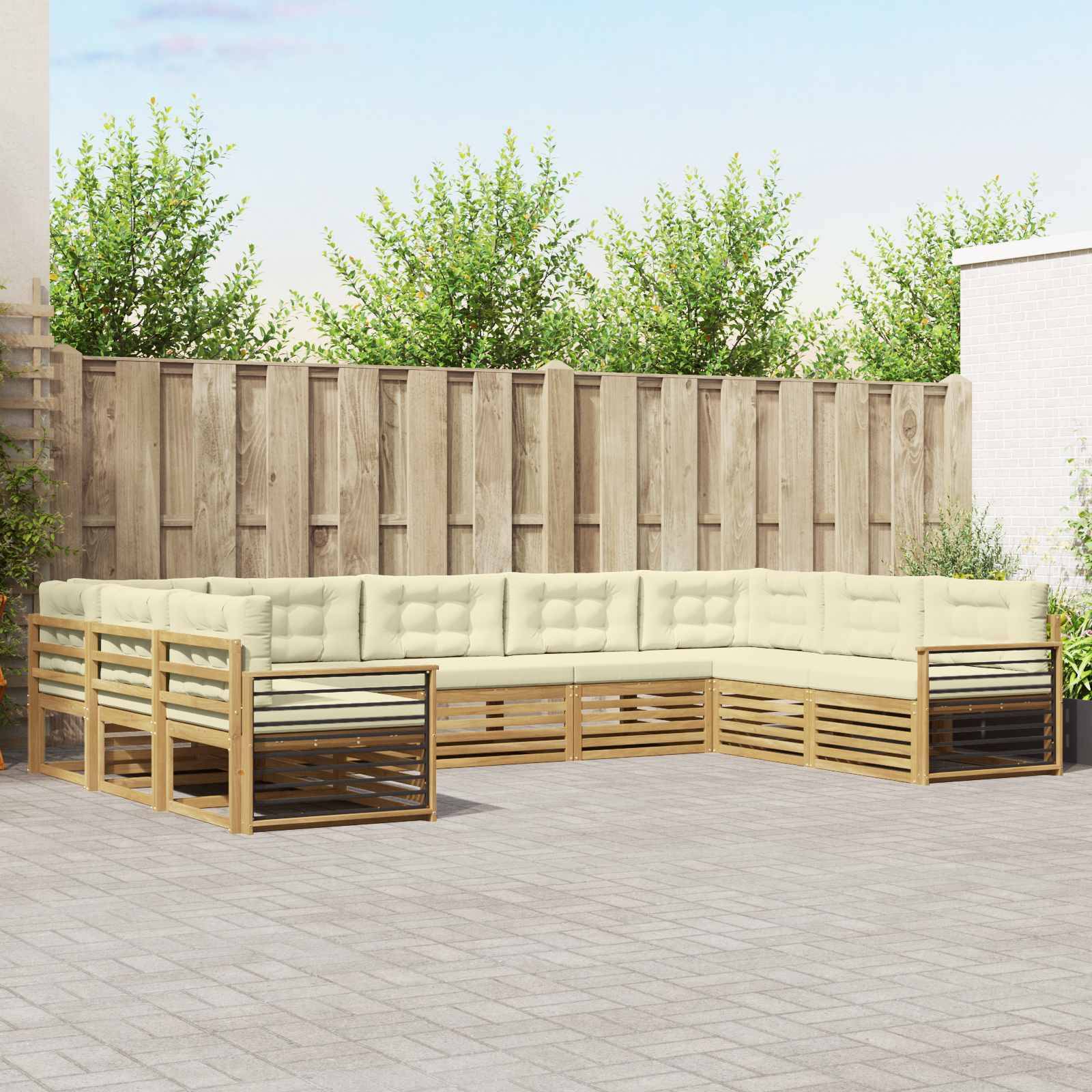 vidaXL Outdoor-Sofagarnitur 9 pcs Weiß und Creme Massivholz Akazie