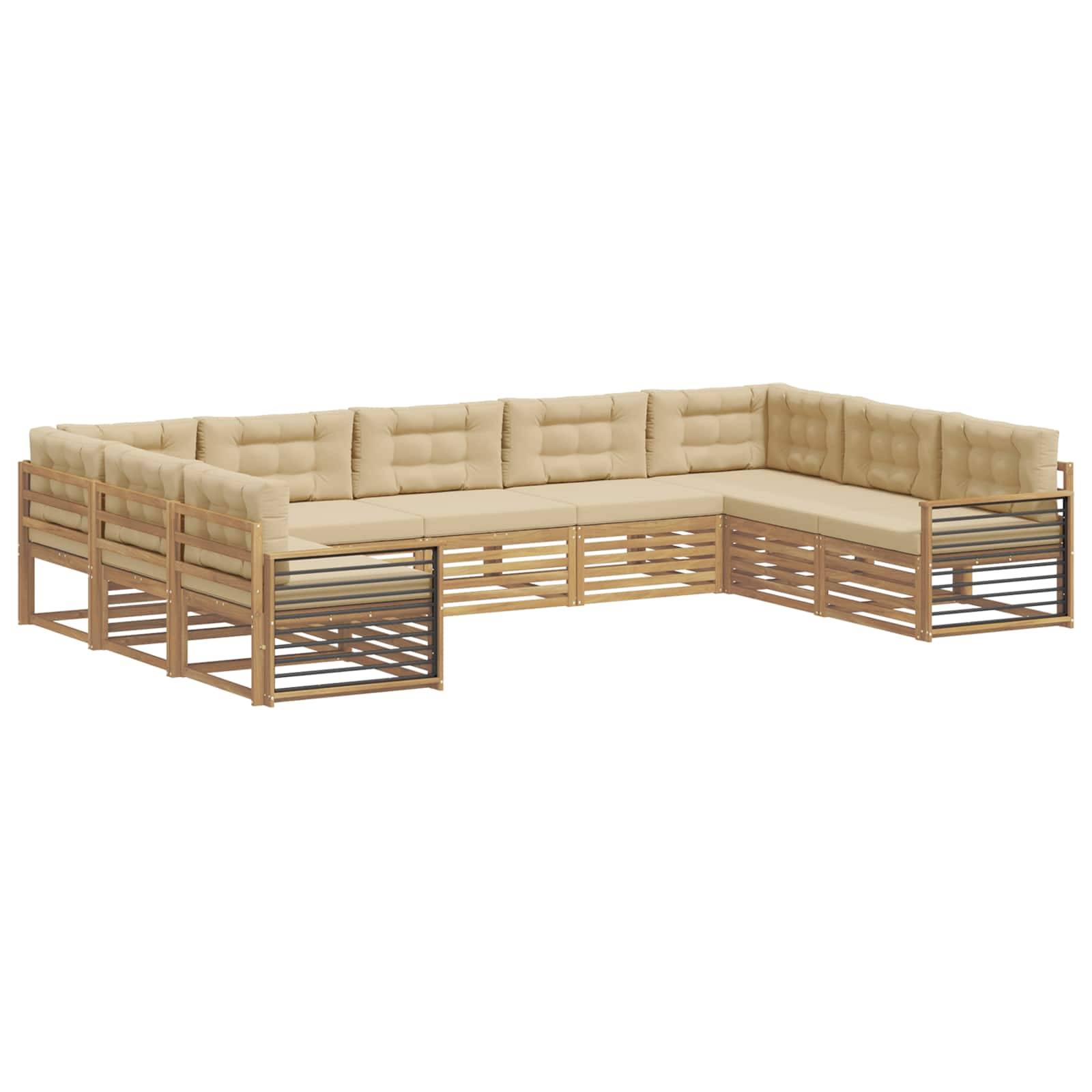 vidaXL Outdoor-Sofagarnitur 9 pcs Weiß und Beige Massivholz Akazie