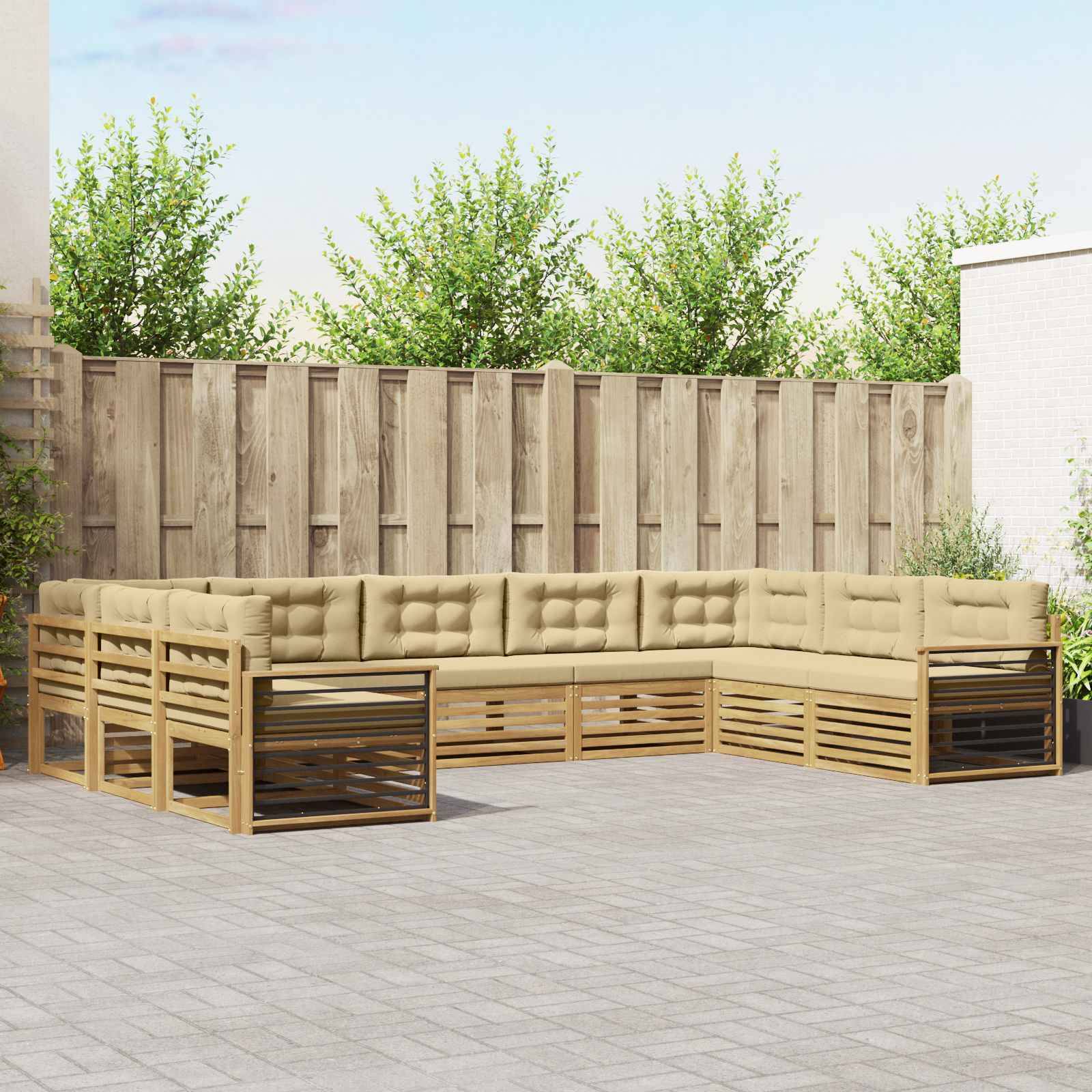 vidaXL Outdoor-Sofagarnitur 9 pcs Weiß und Beige Massivholz Akazie
