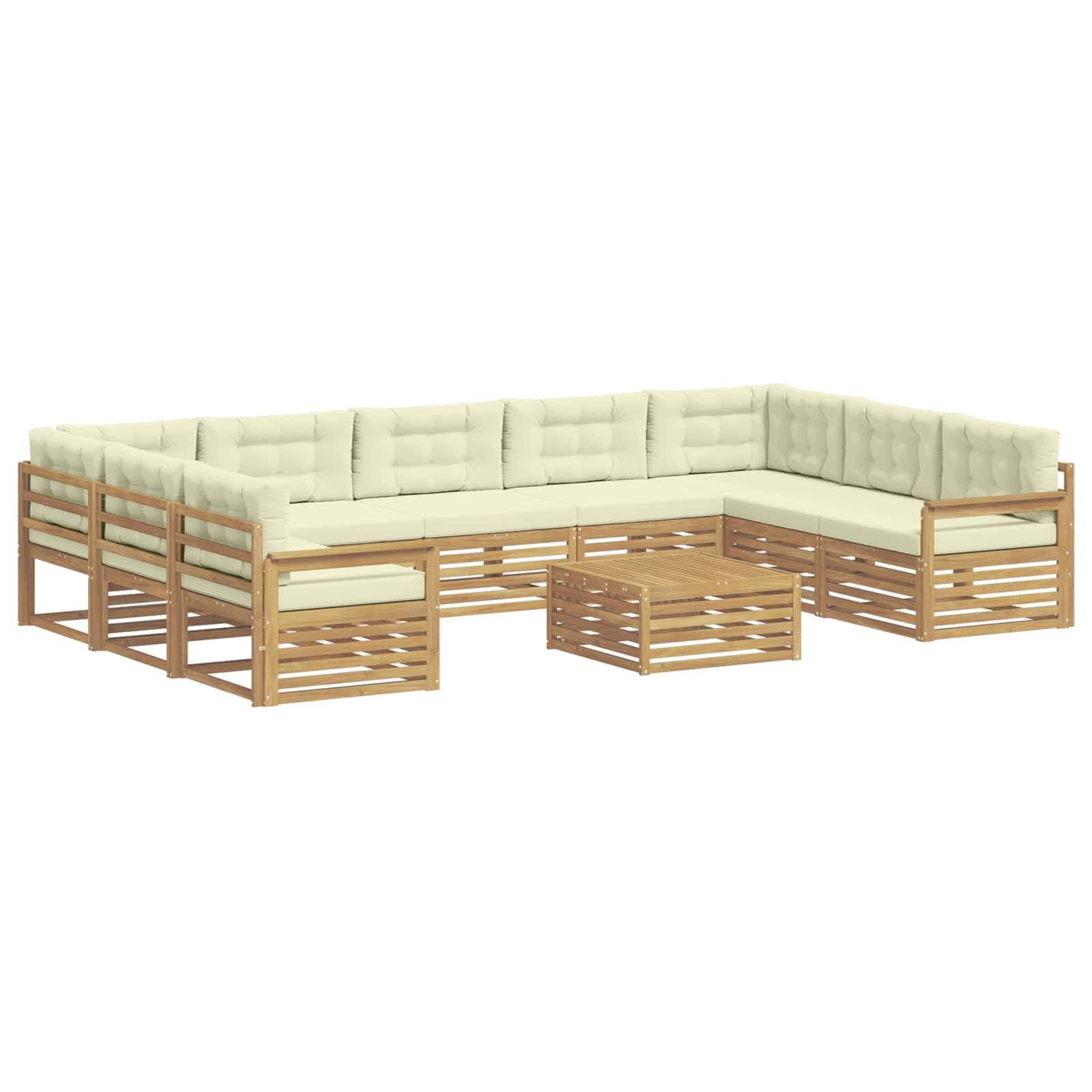 vidaXL Outdoor-Sofagarnitur 10 pcs Weiß und Creme Massivholz Akazie