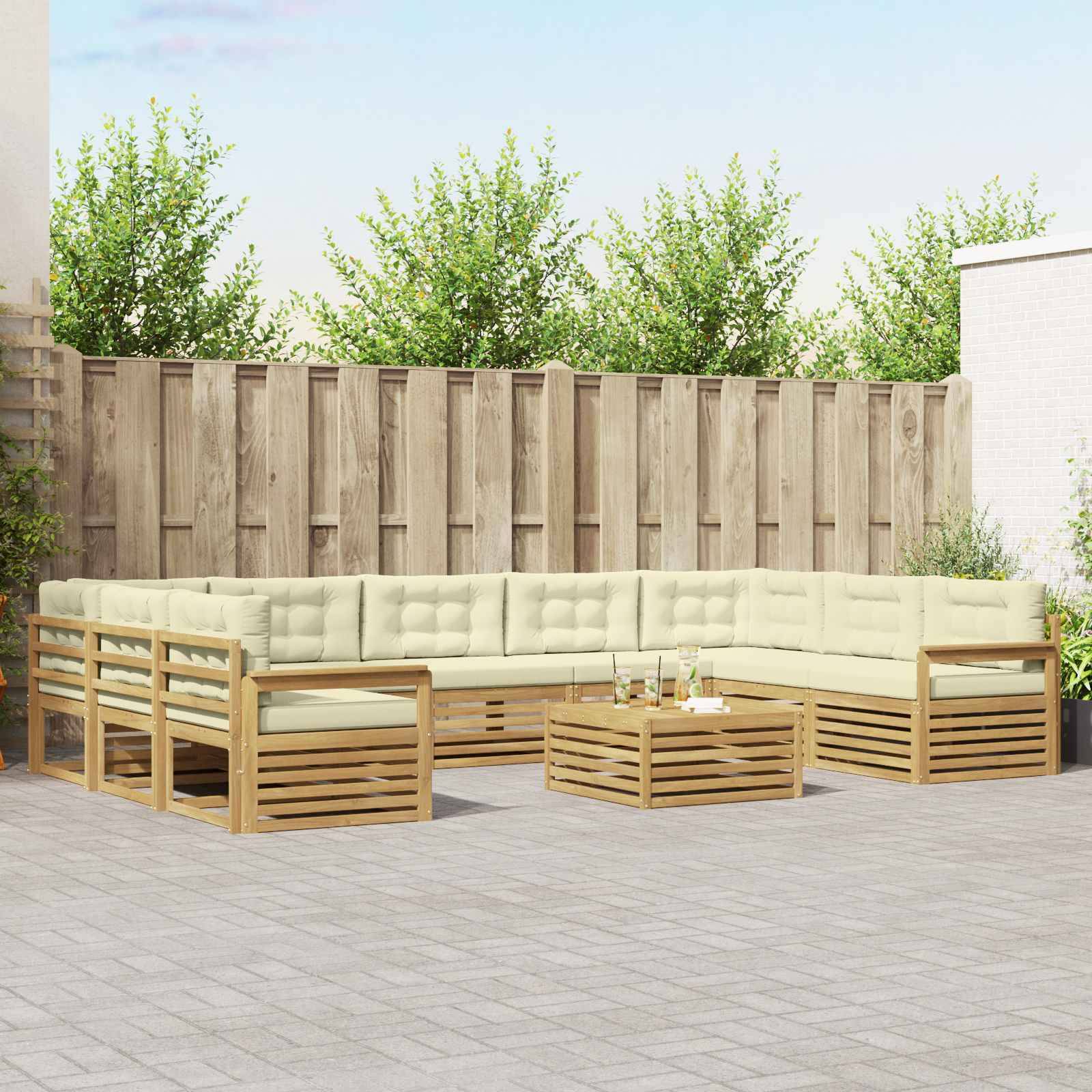 vidaXL Outdoor-Sofagarnitur 10 pcs Weiß und Creme Massivholz Akazie