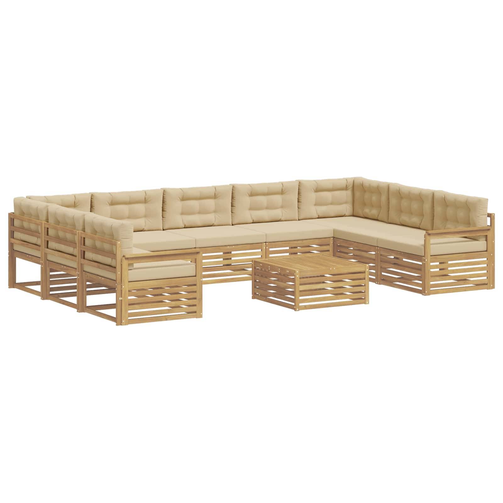 vidaXL Outdoor-Sofagarnitur 10 pcs Weiß und Beige Massivholz Akazie