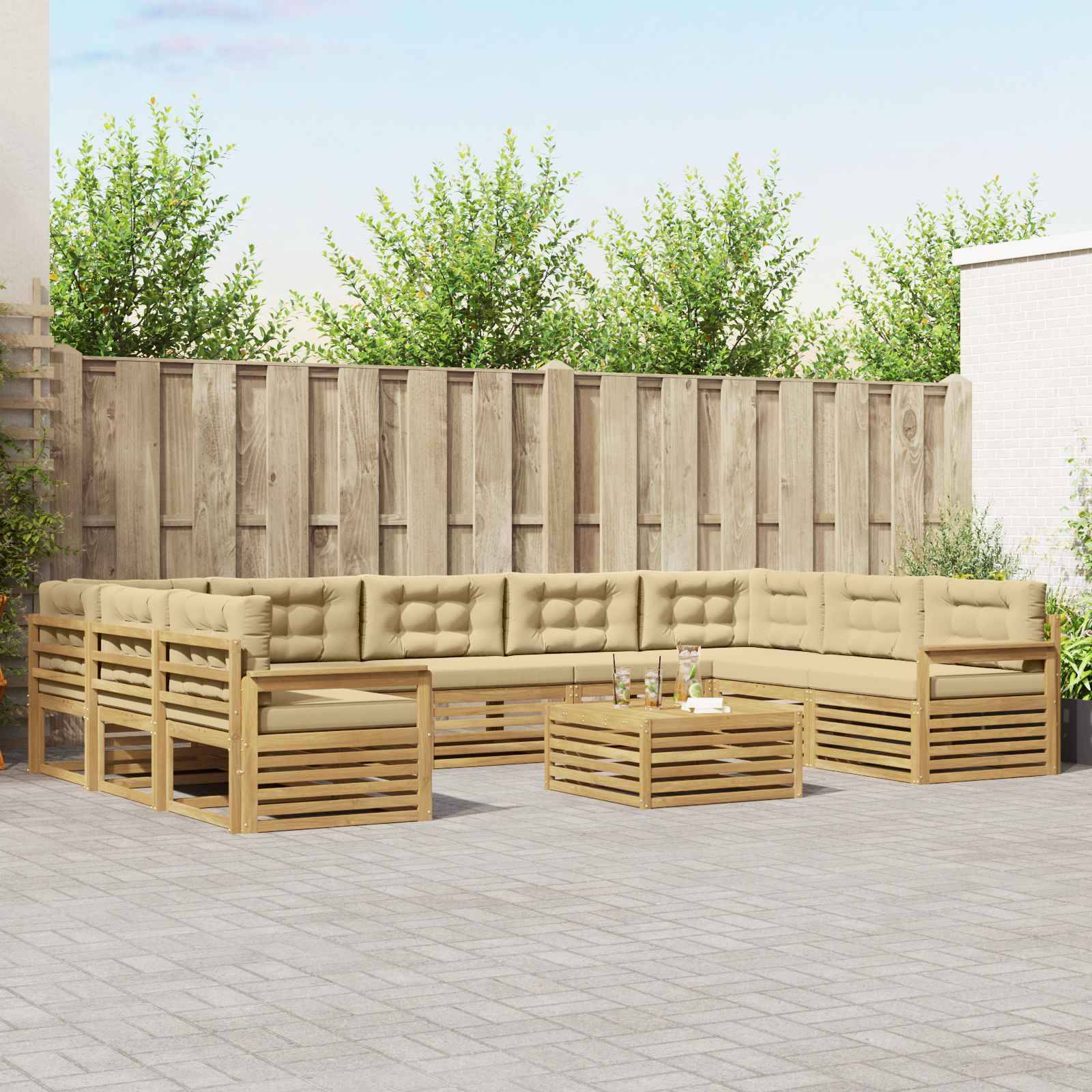vidaXL Outdoor-Sofagarnitur 10 pcs Weiß und Beige Massivholz Akazie