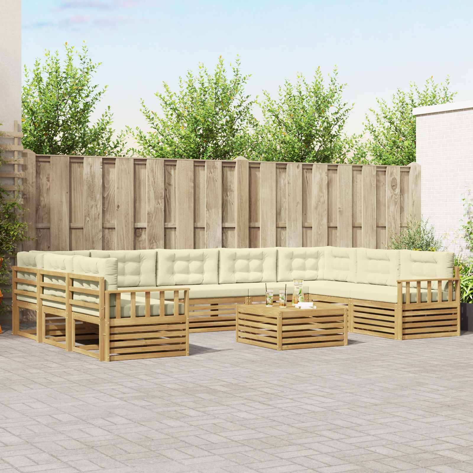 vidaXL Outdoor-Sofagarnitur 10 pcs Weiß und Creme Massivholz Akazie