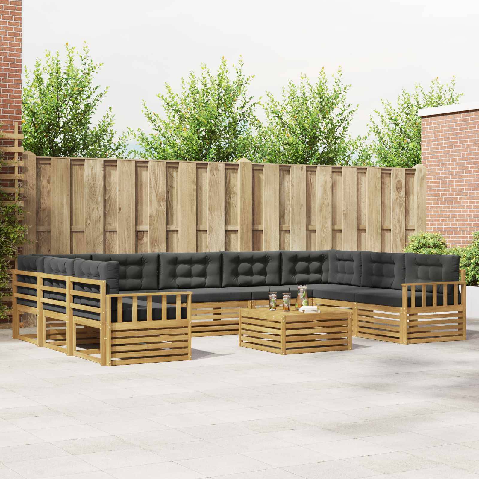 vidaXL Outdoor-Sofagarnitur mit Kissen 10 pcs Weiß und Anthrazit