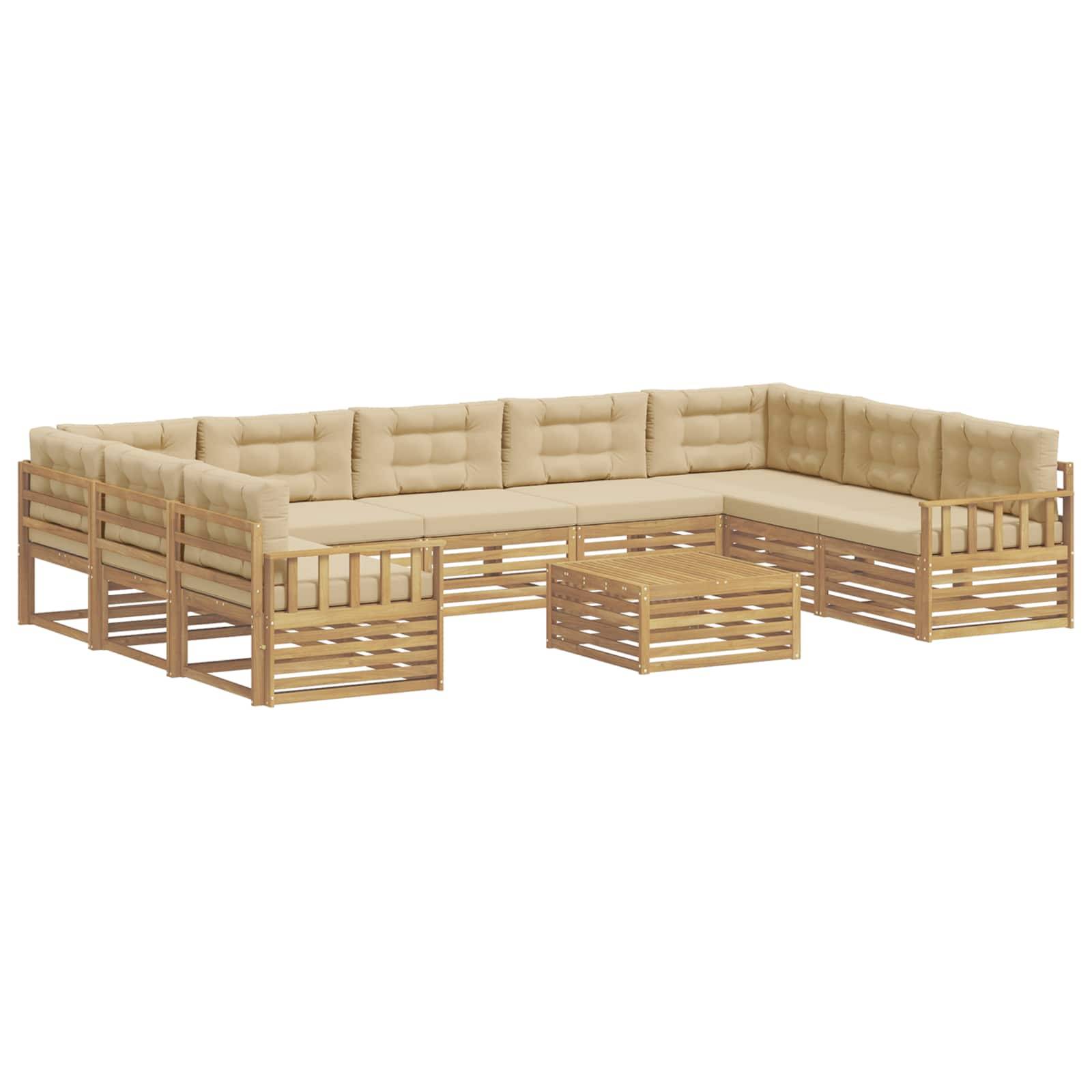 vidaXL Outdoor-Sofagarnitur 10 pcs Weiß und Beige Massivholz Akazie