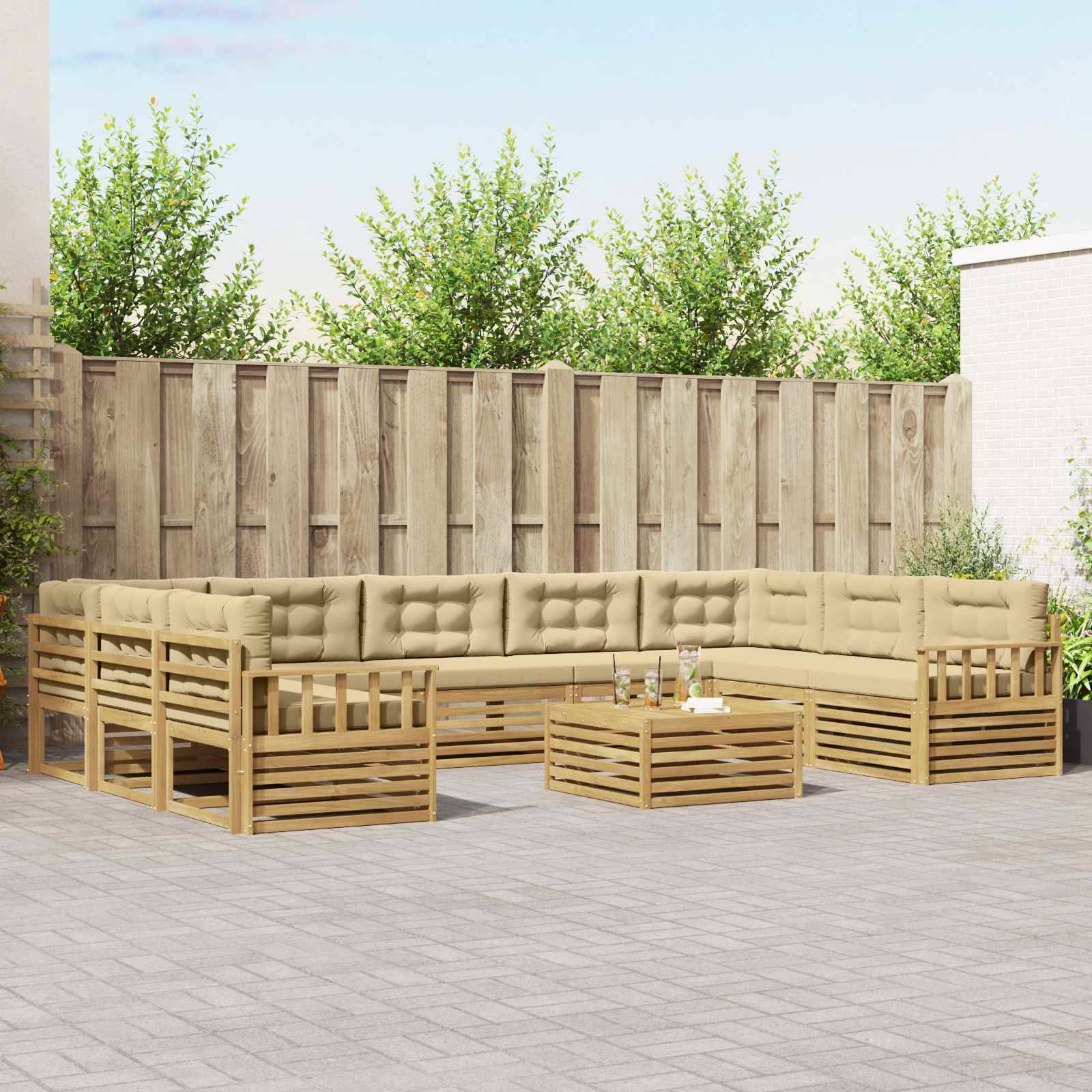 vidaXL Outdoor-Sofagarnitur 10 pcs Weiß und Beige Massivholz Akazie