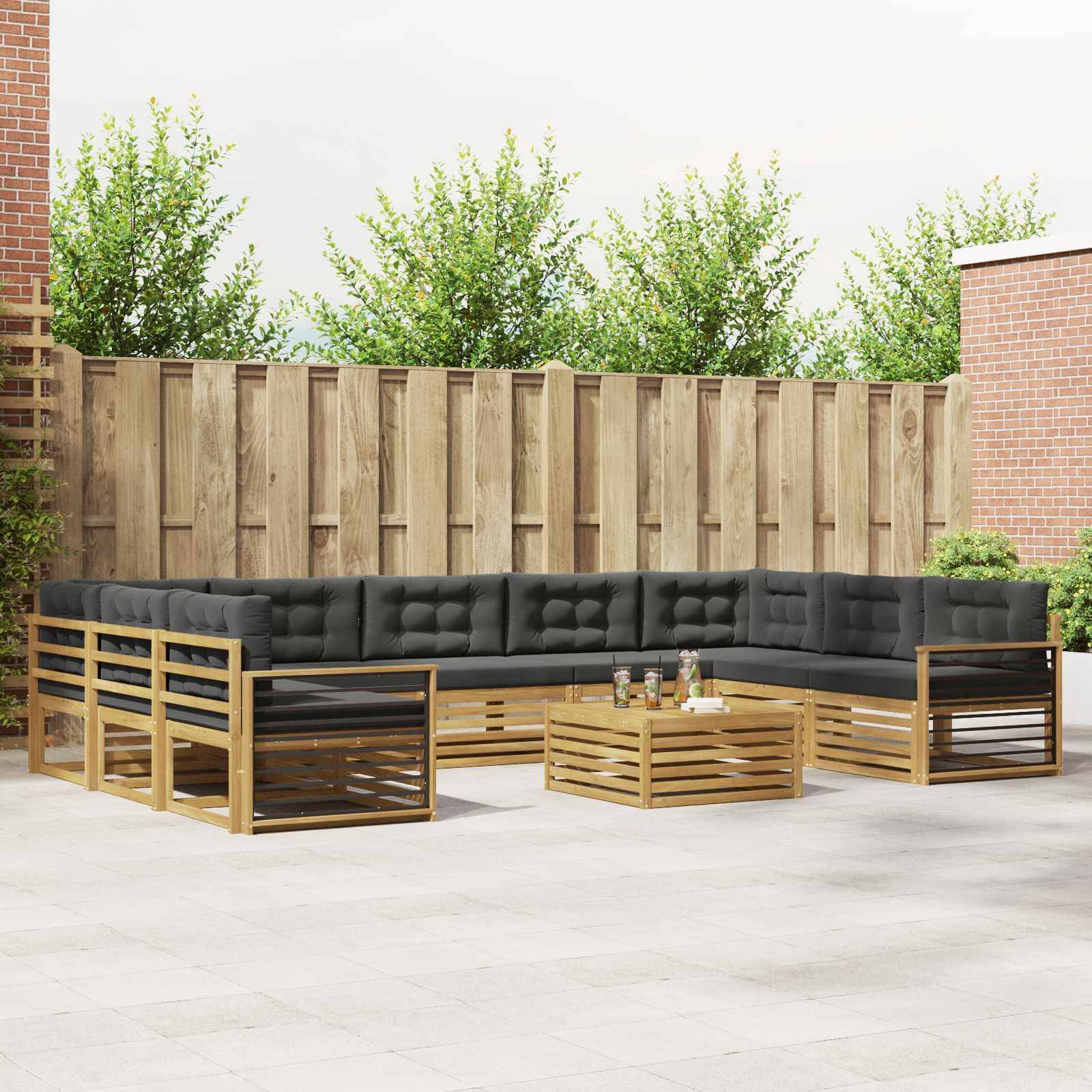 vidaXL Outdoor-Sofagarnitur mit Kissen 10 pcs Weiß und Anthrazit